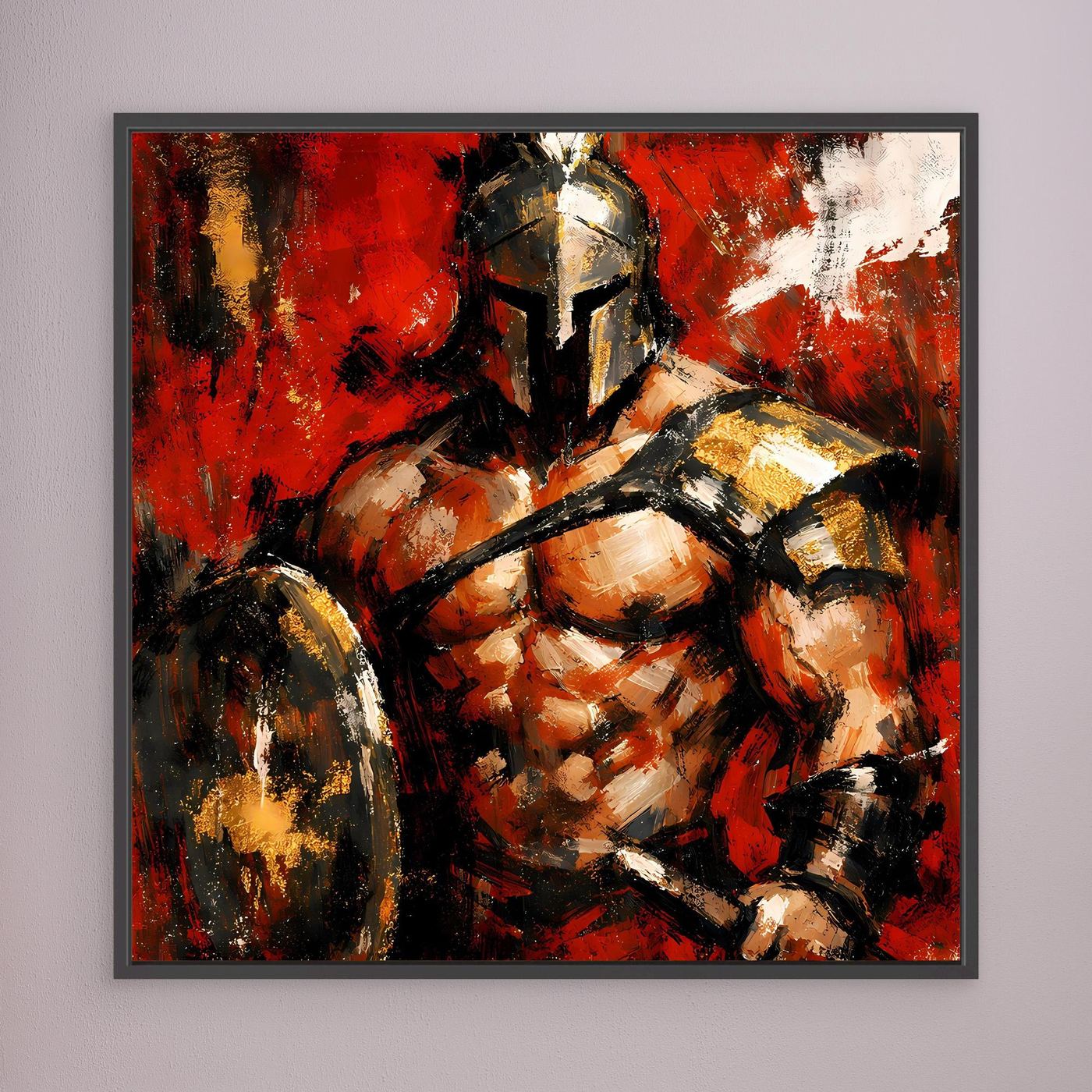 Leinwand Legendärer Spartaner in Rot | Abstraktes Krieger Wandbild Gold