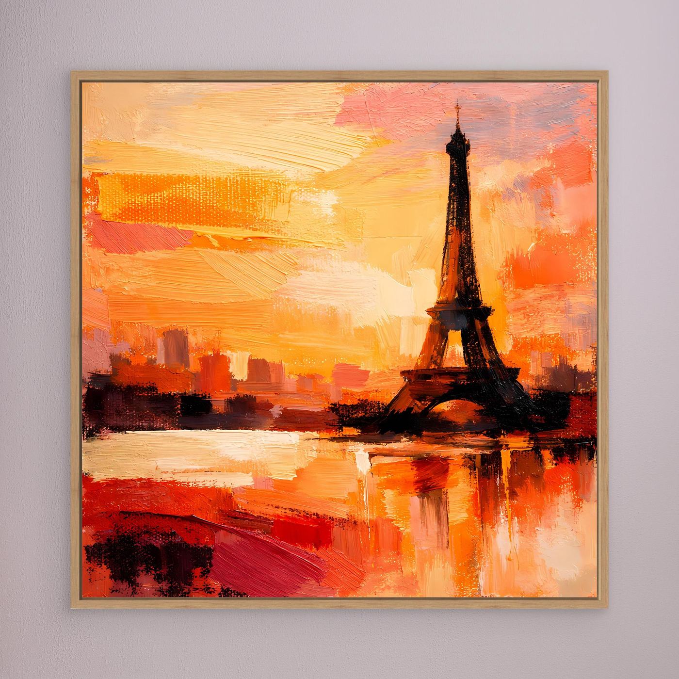 Leinwand Abstraktes Eiffelturm Paris Gemälde | Modernes Romantisches Wandbild Sonnenuntergang