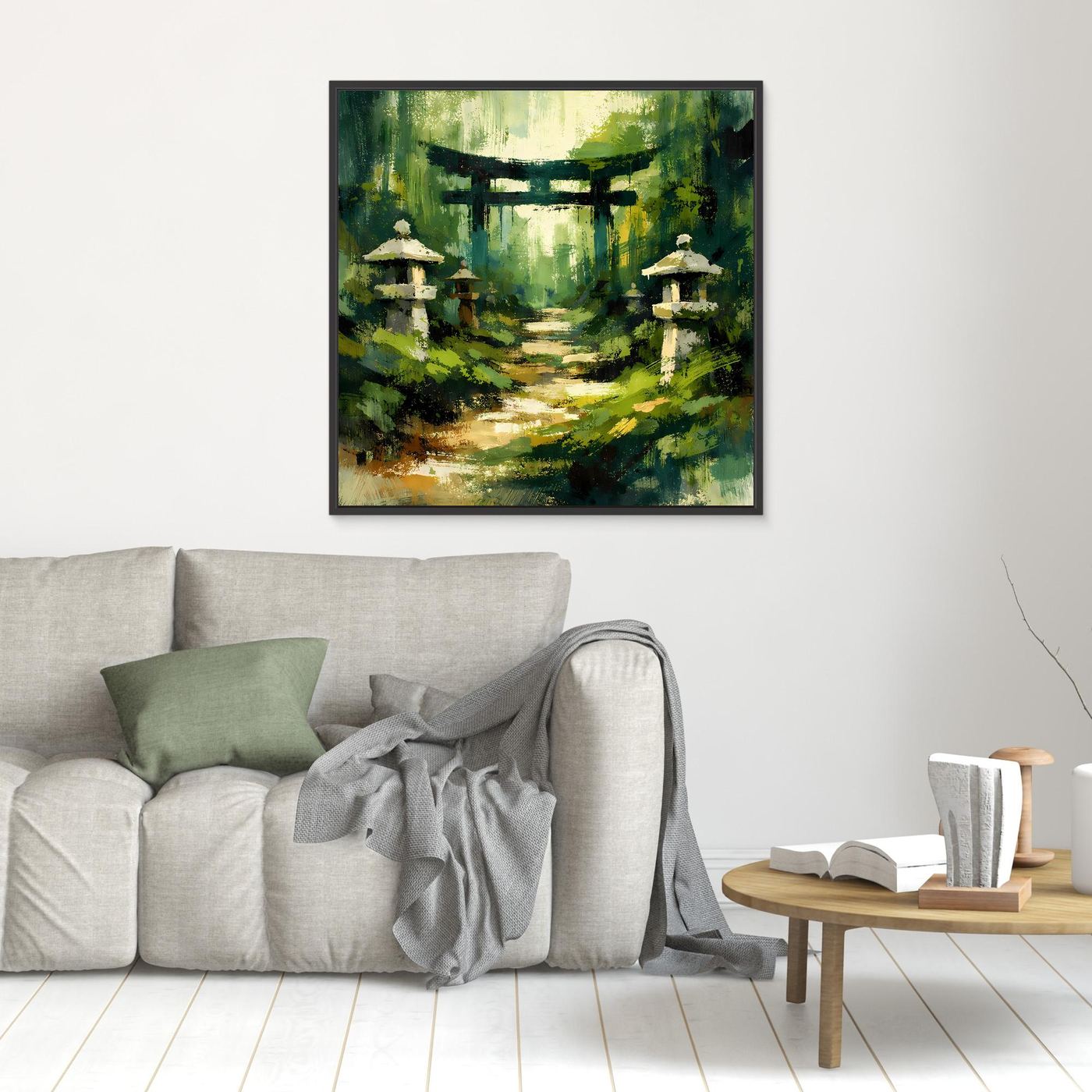 Leinwand Mystischer Torii-Pfad im Wald | Traditionelles Japan-Wandbild auf echter Leinwand
