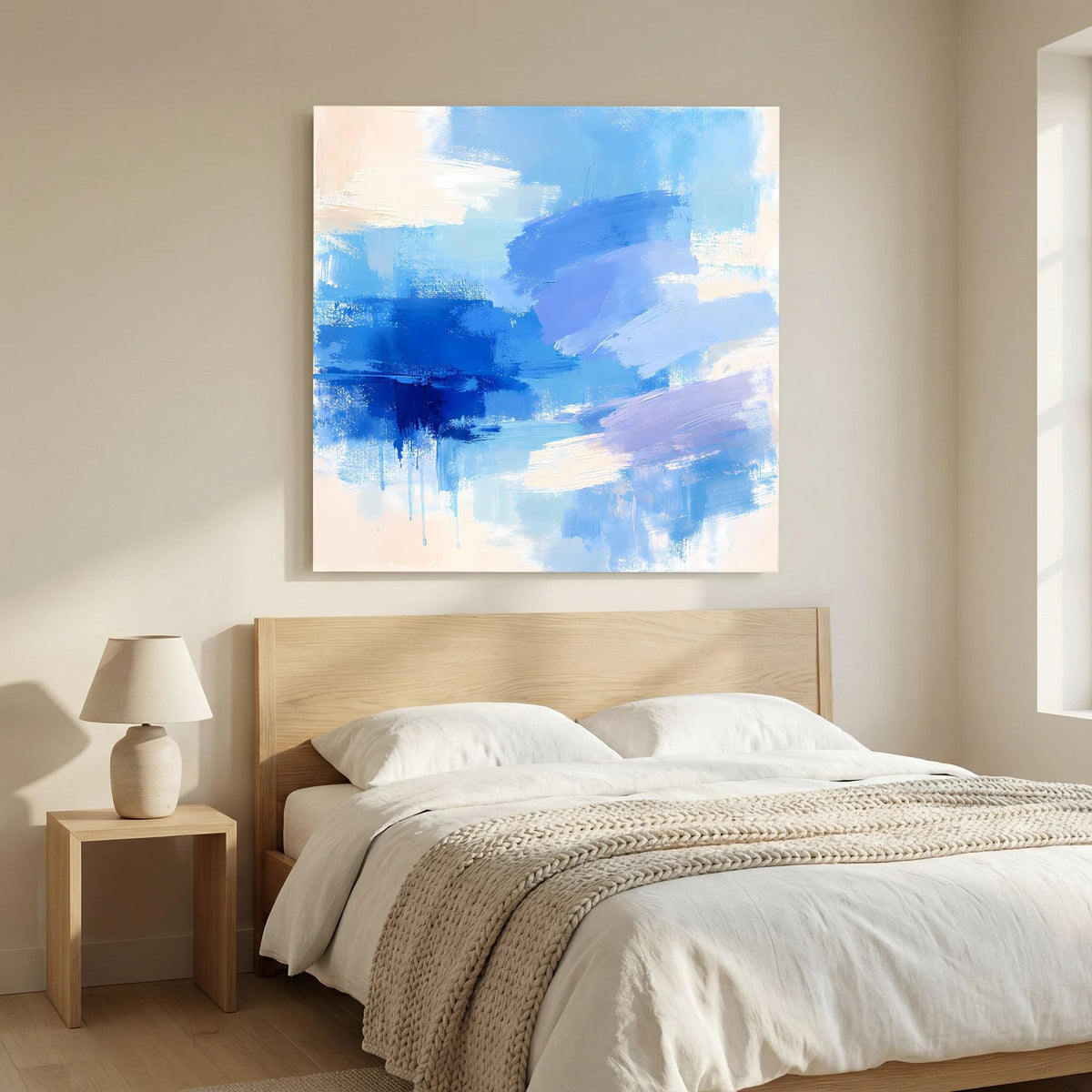 Leinwand Abstrakte Blaue Pinselstriche | Modernes Minimalistisches Wandbild Meer