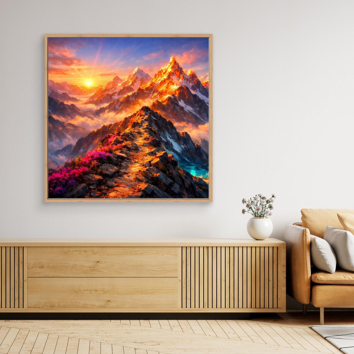 Leinwandbild Sonnenuntergang im Hochgebirge | Majestätisches Wandbild auf echtem Holzkeilrahmen