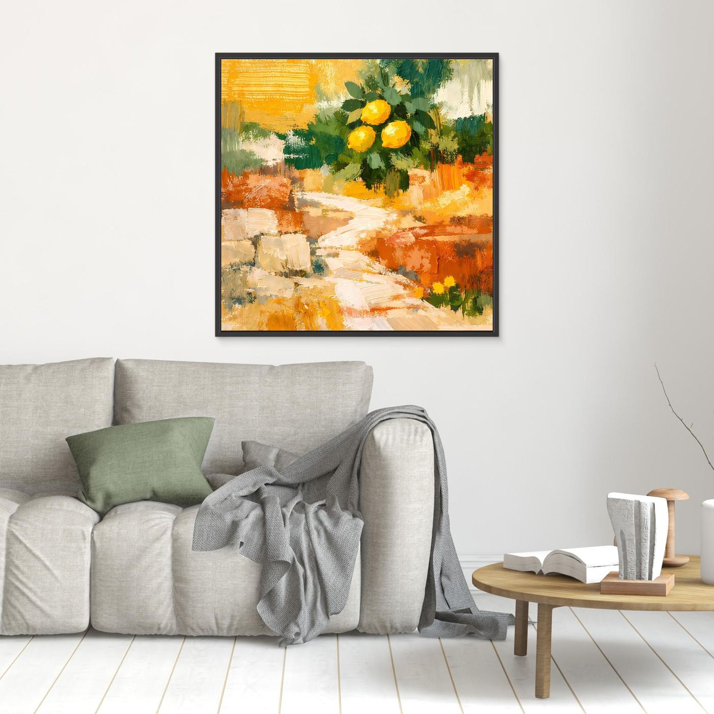 Leinwand Mediterraner Zitronenzweig im Sonnenlicht | Abstraktes Stillleben Wandbild