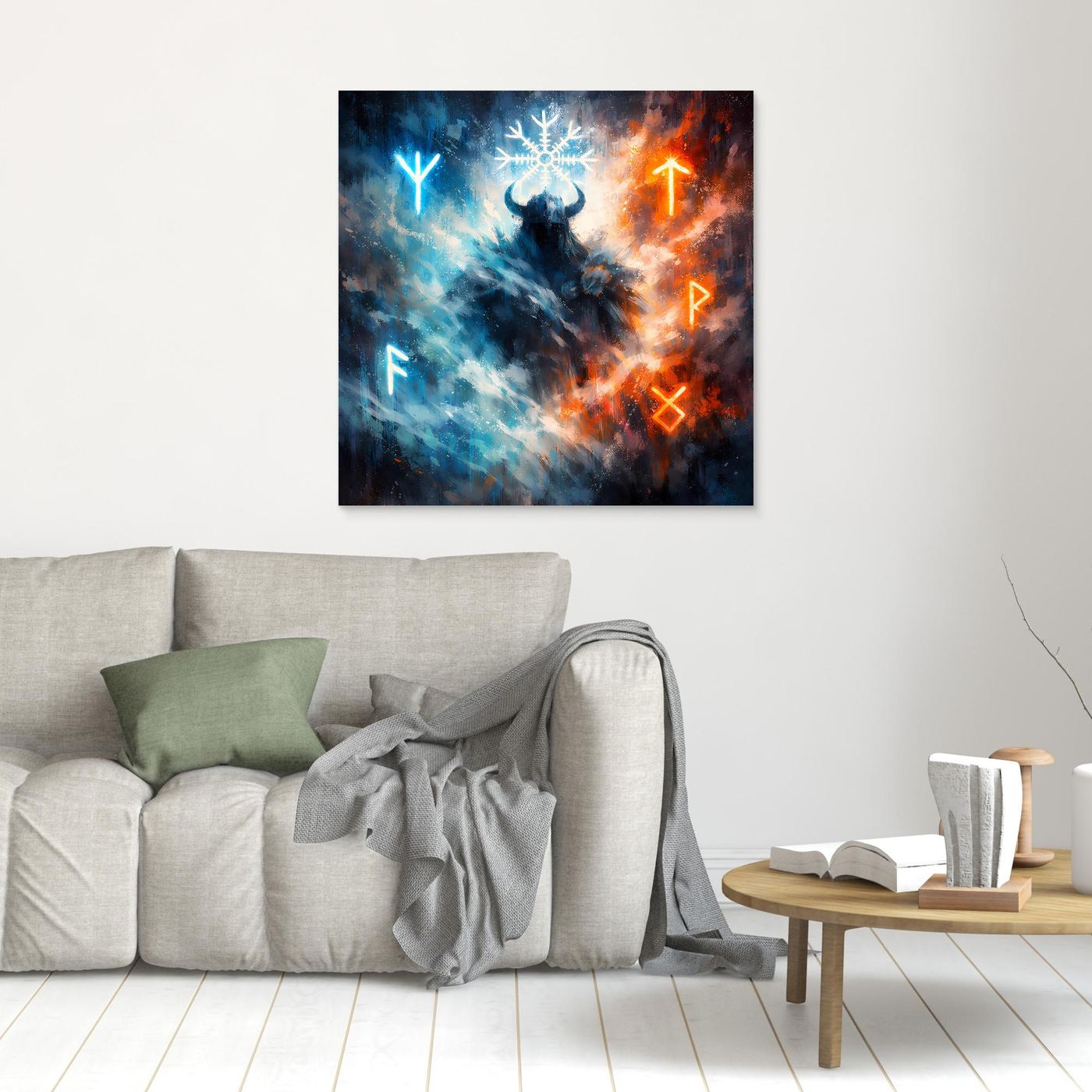 Leinwand Wikinger Krieger mit Runen | Mystisches Nordisches Wandbild auf echter Leinwand