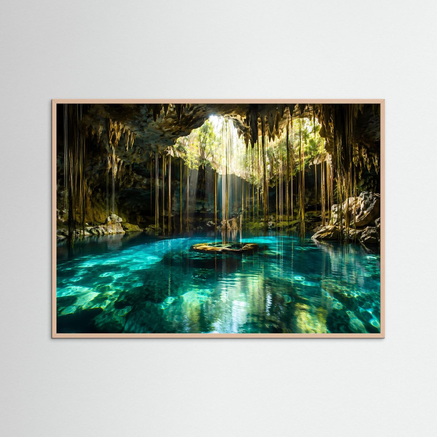 Cenote Poster | Türkise Höhle Wandbild | Tropische Lagune Kunst | Mystische Natur Landschaft | Leinwand Dschungel Deko