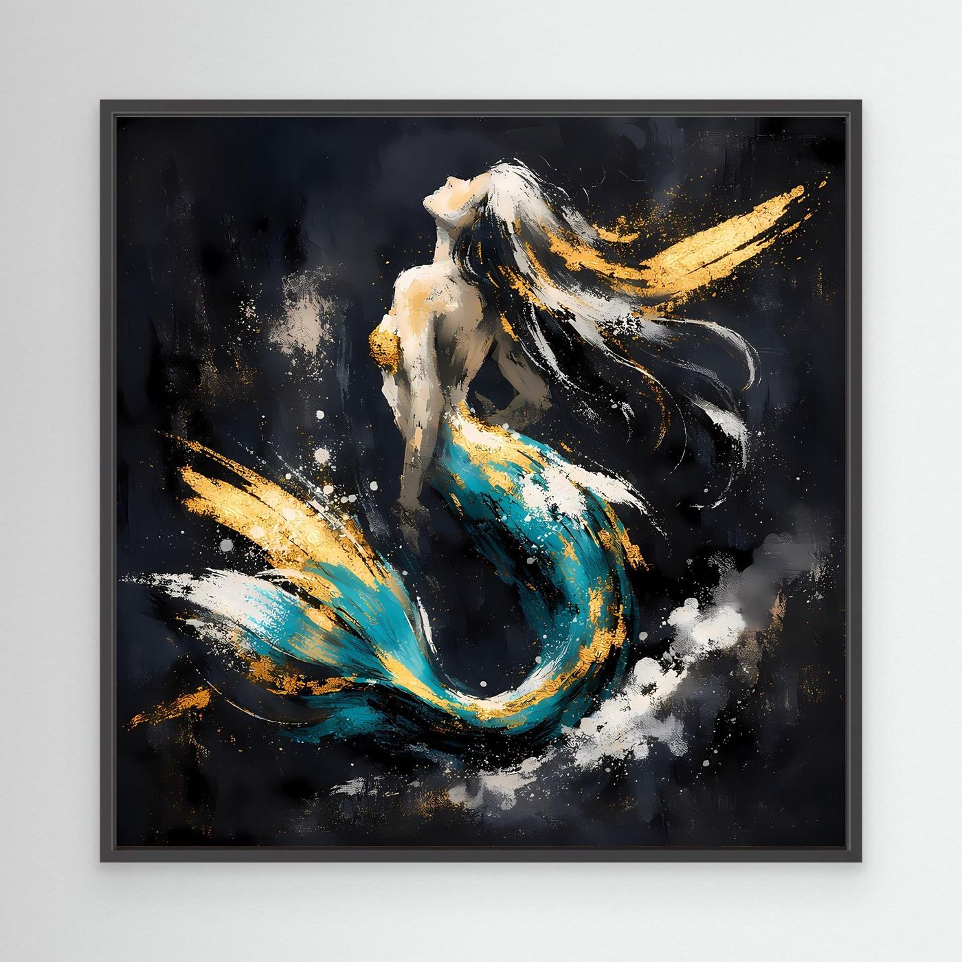 Leinwand Elegante Meerjungfrau in Türkis und Gold | Modernes Fantasy Wandbild