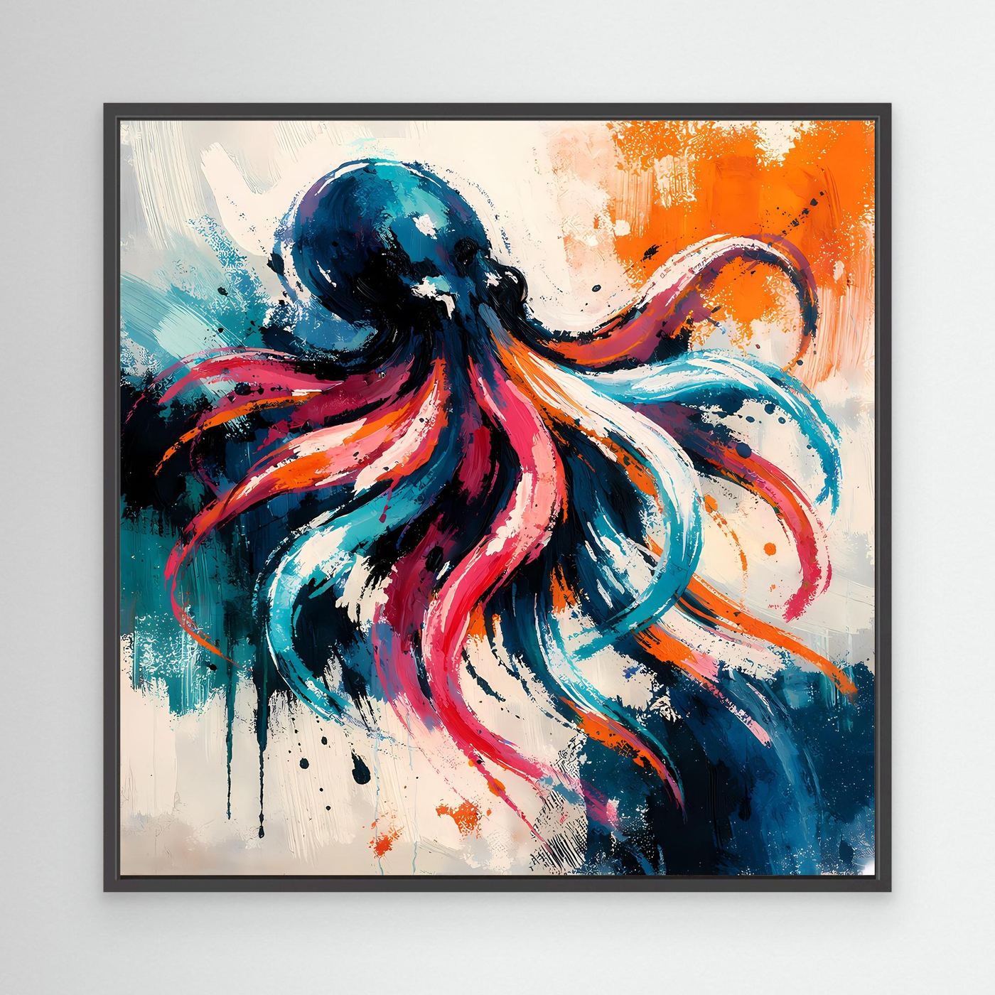 Leinwand Dynamischer Oktopus im Farbenmeer | Abstraktes Krake Wandbild