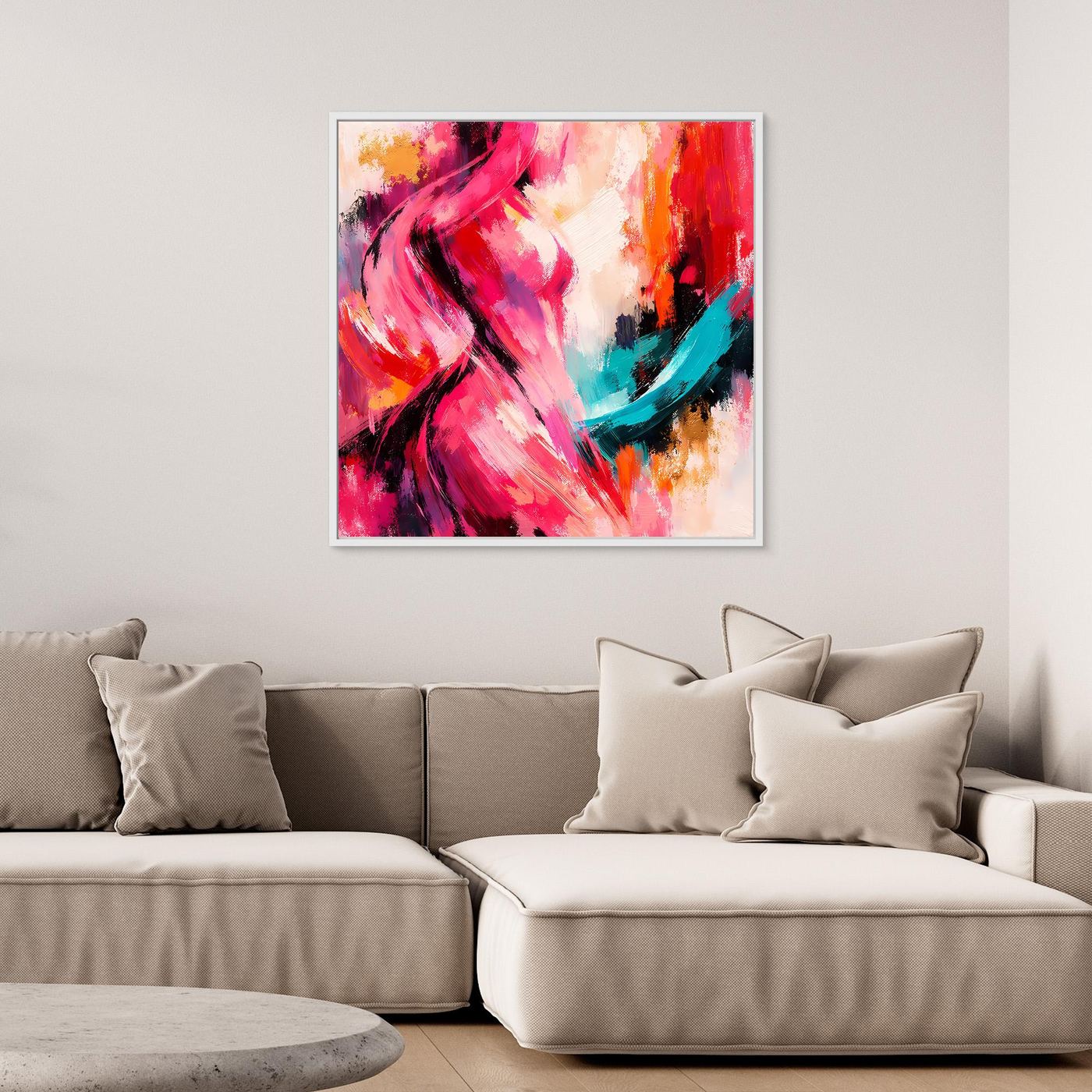 Leinwandbild Abstrakte Weibliche Silhouette | Elegantes Farbenfrohes Wandbild auf echtem Holzkeilrahmen