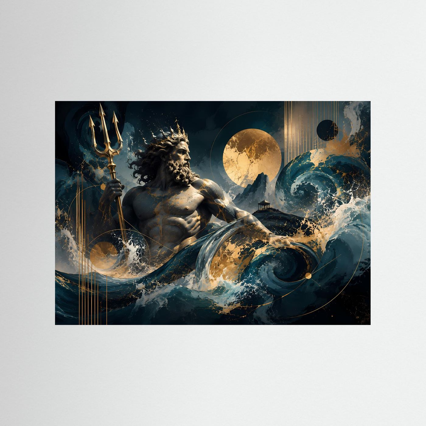 Poseidon – Herrscher der Meere | Abstrakte Mythologie in Blau & Gold