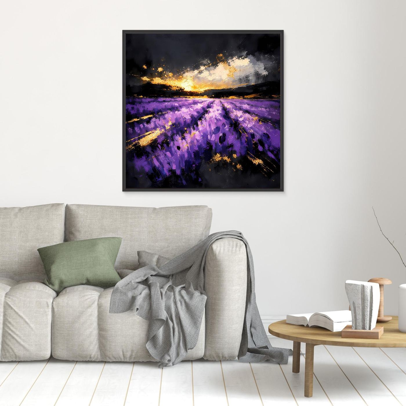 Leinwand Magisches Lavendelfeld bei Sonnenuntergang | Abstraktes Natur Wandbild