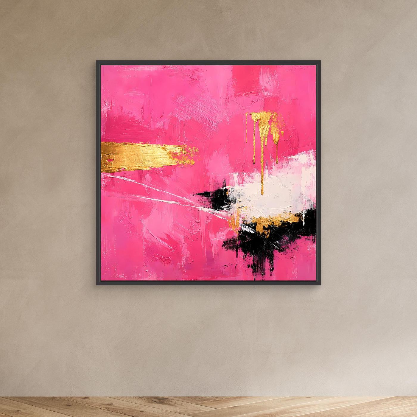 Leinwand Abstraktes Farbenspiel in Pink und Gold | Modernes Expressionistisches Wandbild