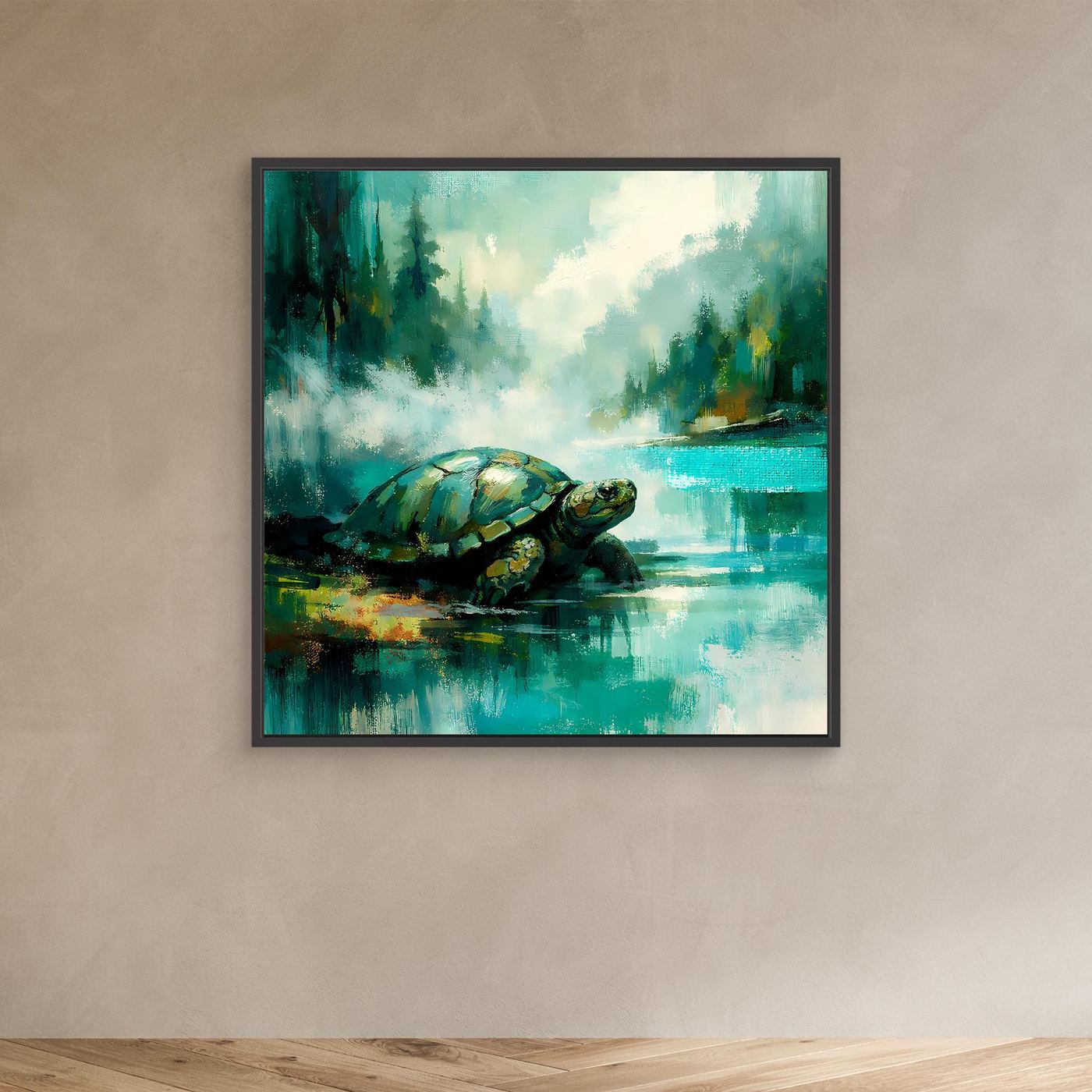 Leinwand Mystische Schildkröte am See | Abstraktes Natur & Tier Wandbild
