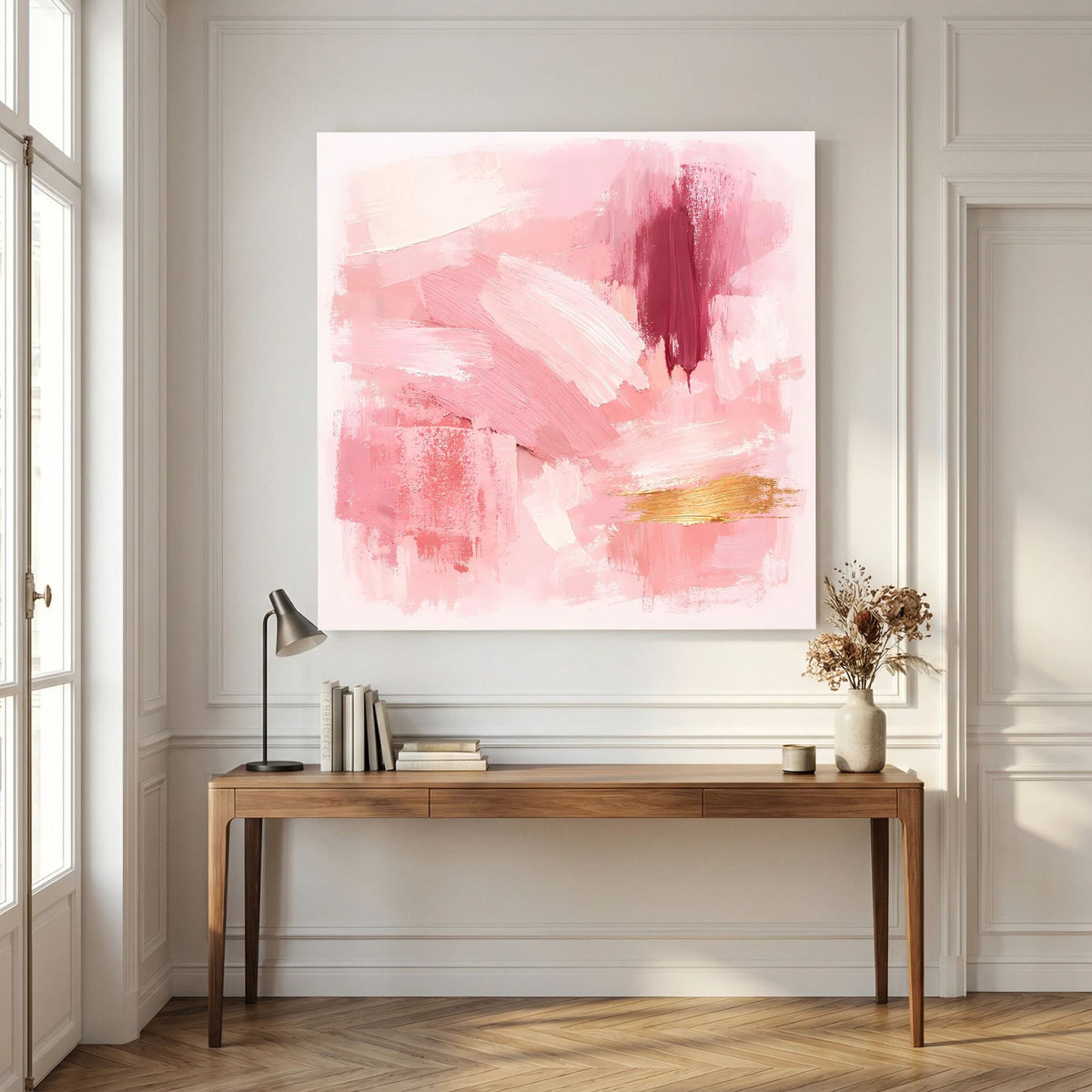 Leinwand Abstraktes Gemälde in Rosa und Gold | Modernes Elegantes Wandbild Pastell