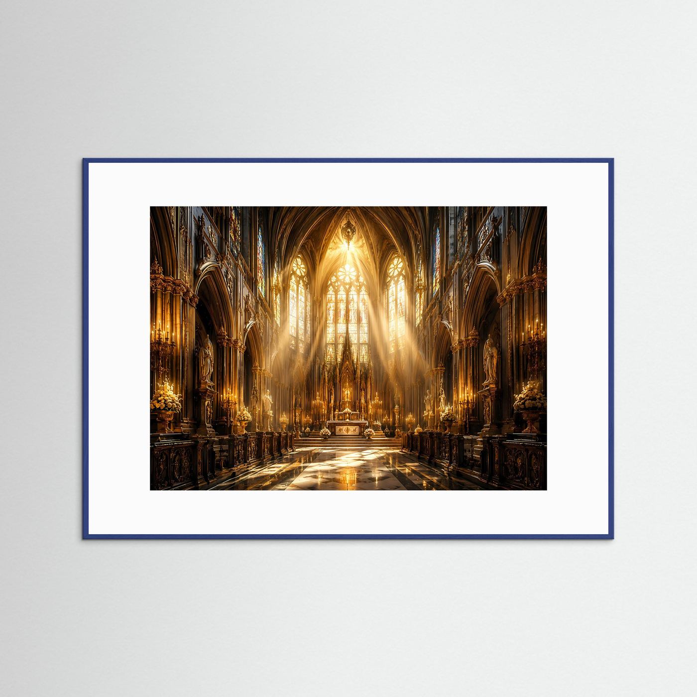 Majestätisches Kirchenschiff im goldenen Licht | Gotische Kathedrale & Architektur Poster