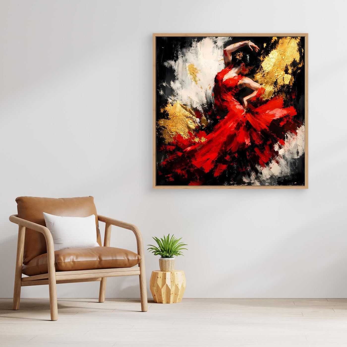 Leinwand Flamenco Tänzerin in Rot und Gold | Modernes Abstraktes Tanz Wandbild