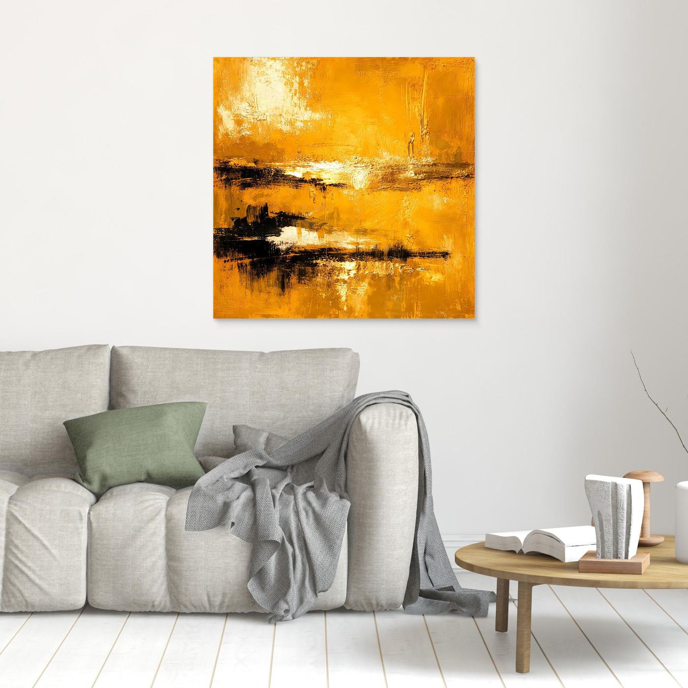 Leinwand Abstrakte Goldlandschaft am See | Modernes Elegantes Horizont Wandbild