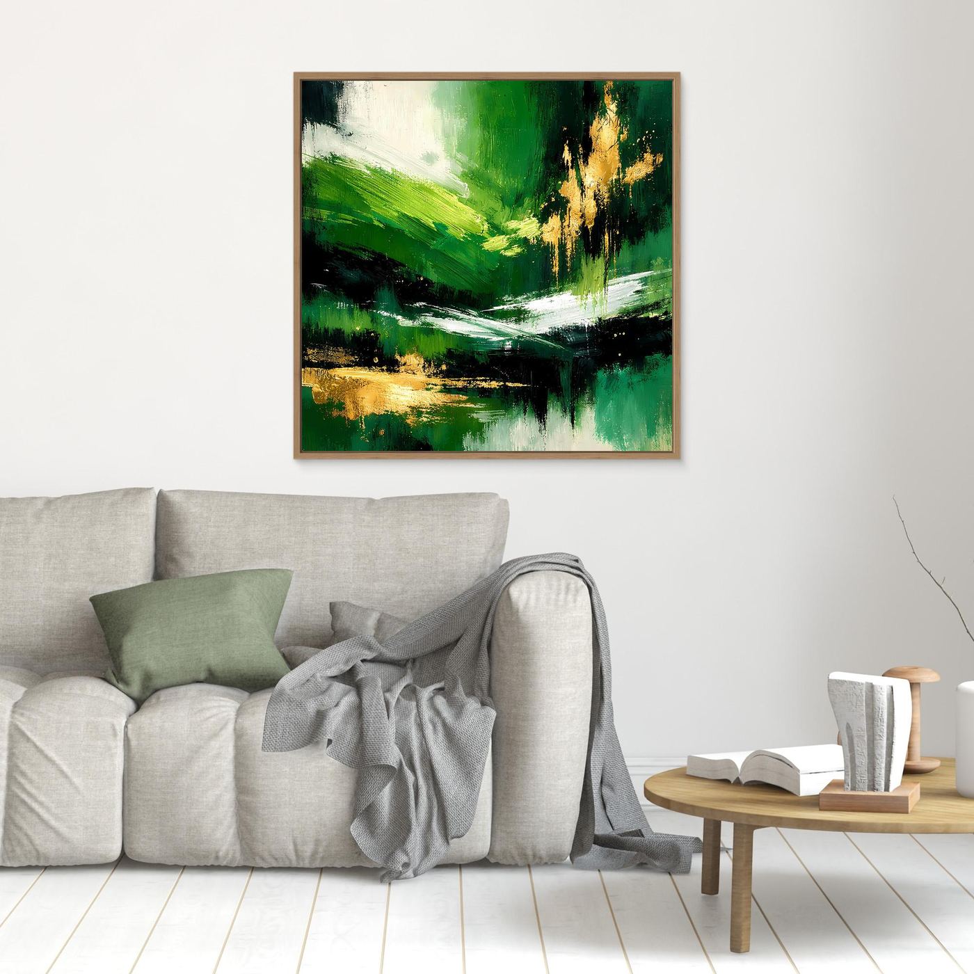 Leinwand Abstraktes Landschaftsgemälde in Smaragdgrün und Gold | Modernes Natur Wandbild