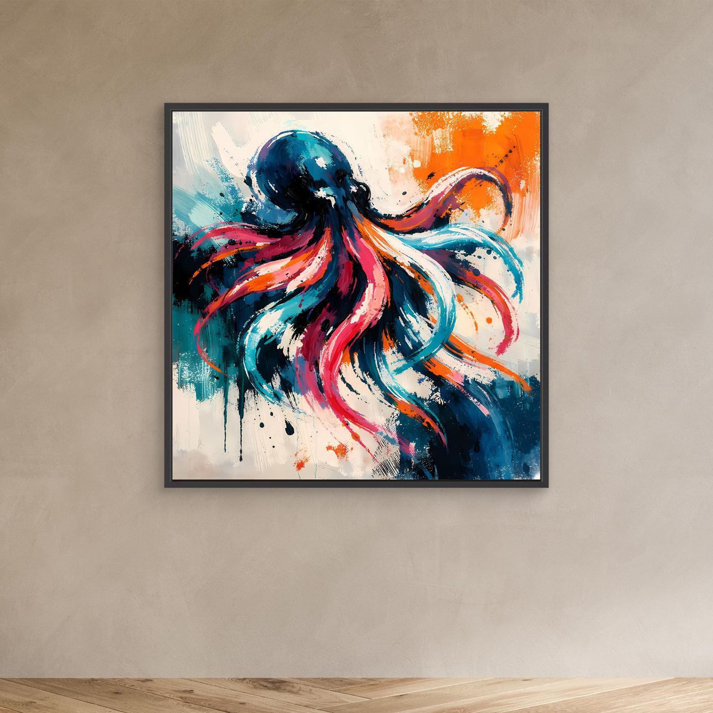 Leinwand Dynamischer Oktopus im Farbenmeer | Abstraktes Krake Wandbild