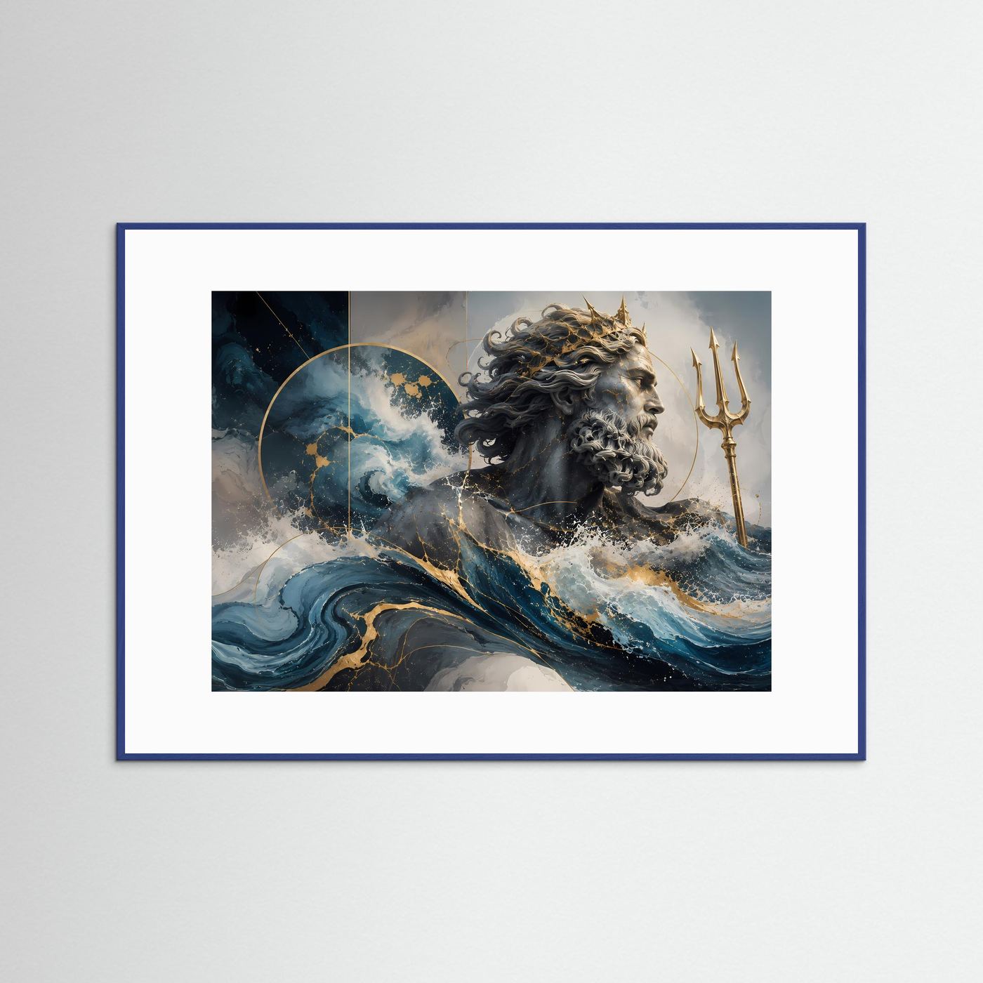 Poseidon – Gott des Meeres | Abstrakte Mythologie in Blau, Gold & Marmor