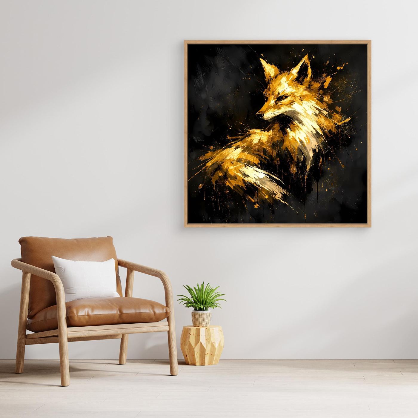 Leinwand Majestätischer Fuchs in Gold und Schwarz | Modernes Abstraktes Wildtier Wandbild