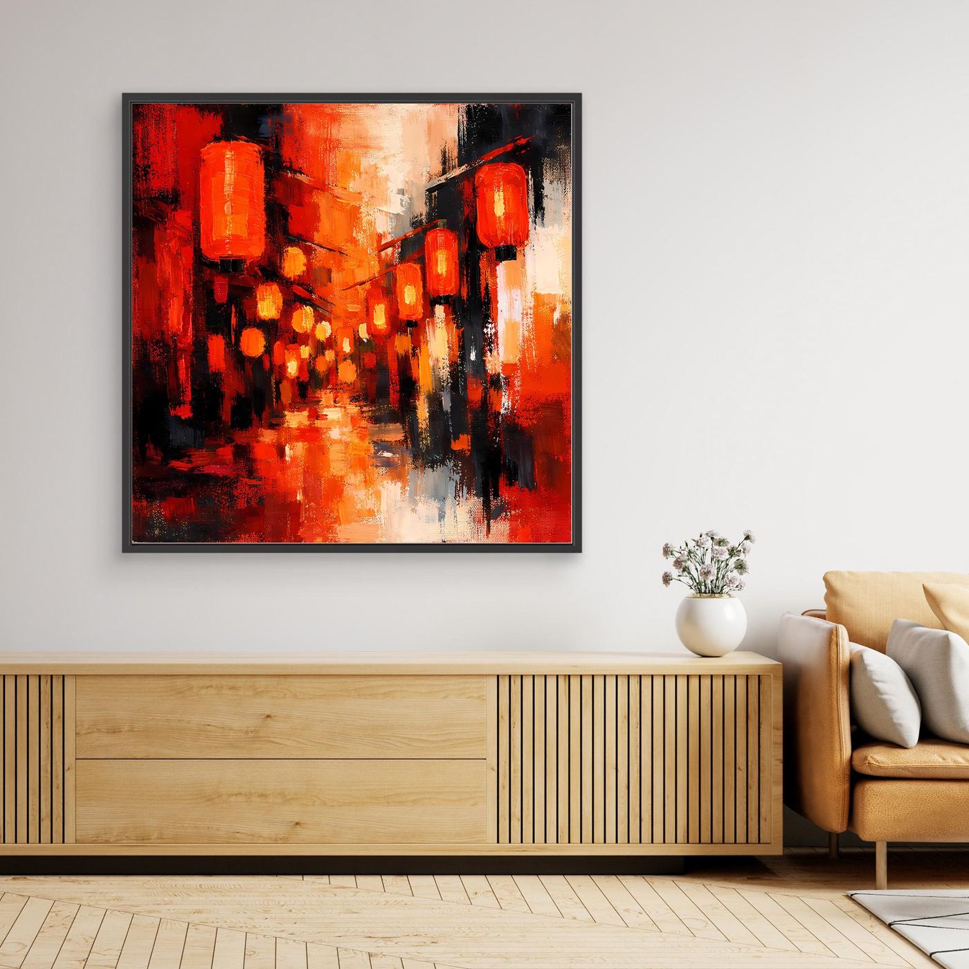 Leinwand Traditionelle Rote Lampions in asiatischer Gasse | Fernöstliche Wandkunst auf echter Leinwand