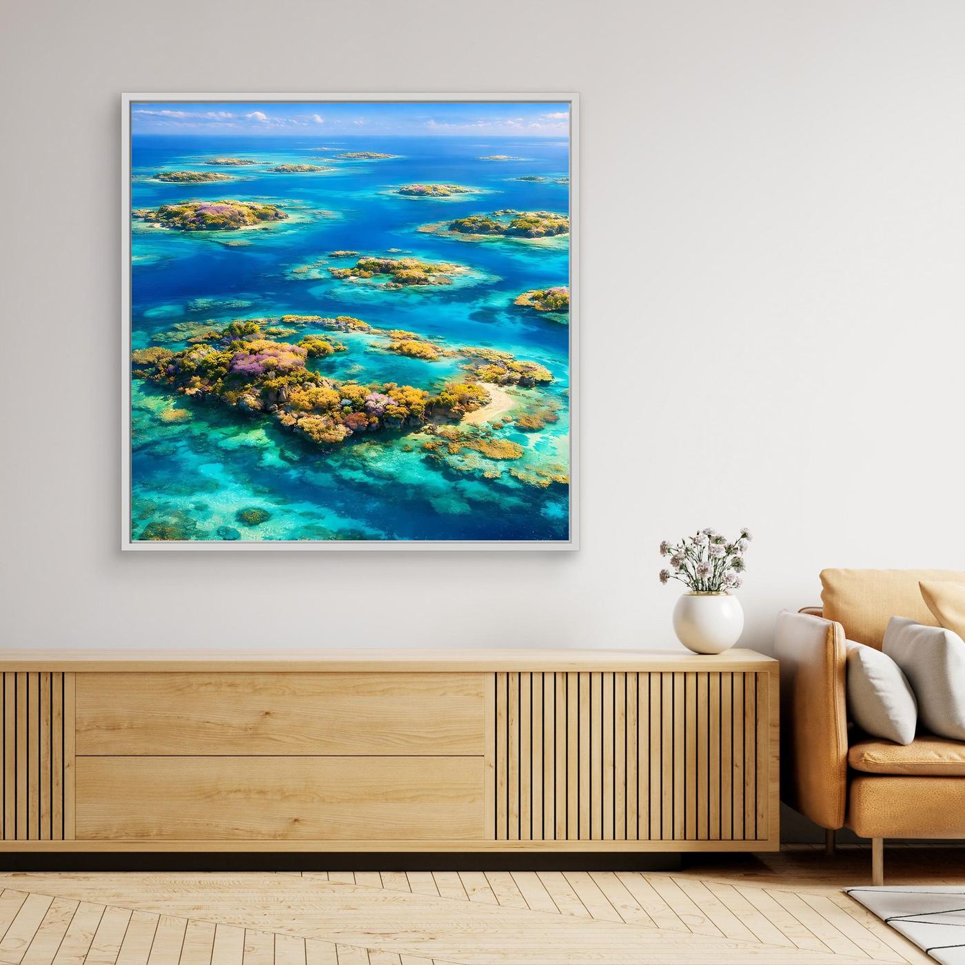 Leinwandbild Paradiesische Inselwelt | Tropisches Atoll Wandbild auf echtem Holzkeilrahmen