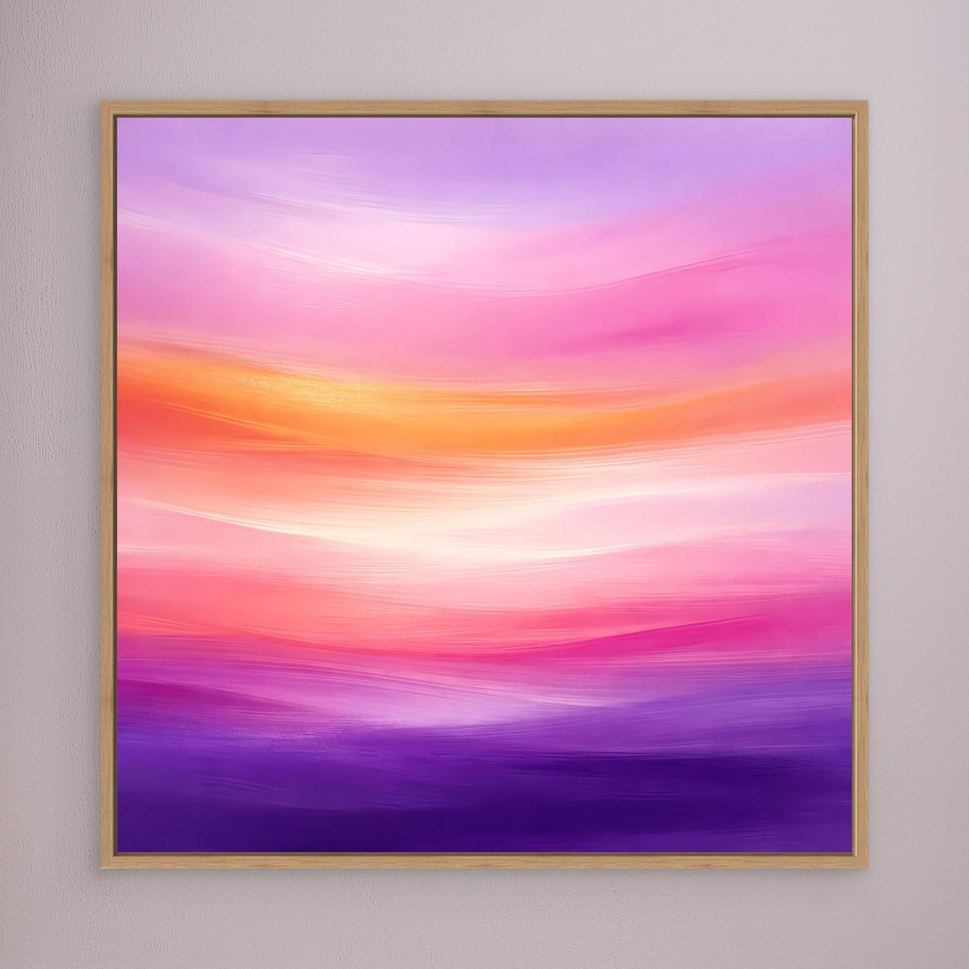 Gerahmtes Leinwandbild mit abstraktem Abendrot in Pink, Lila und Violett, horizontale Verläufe
