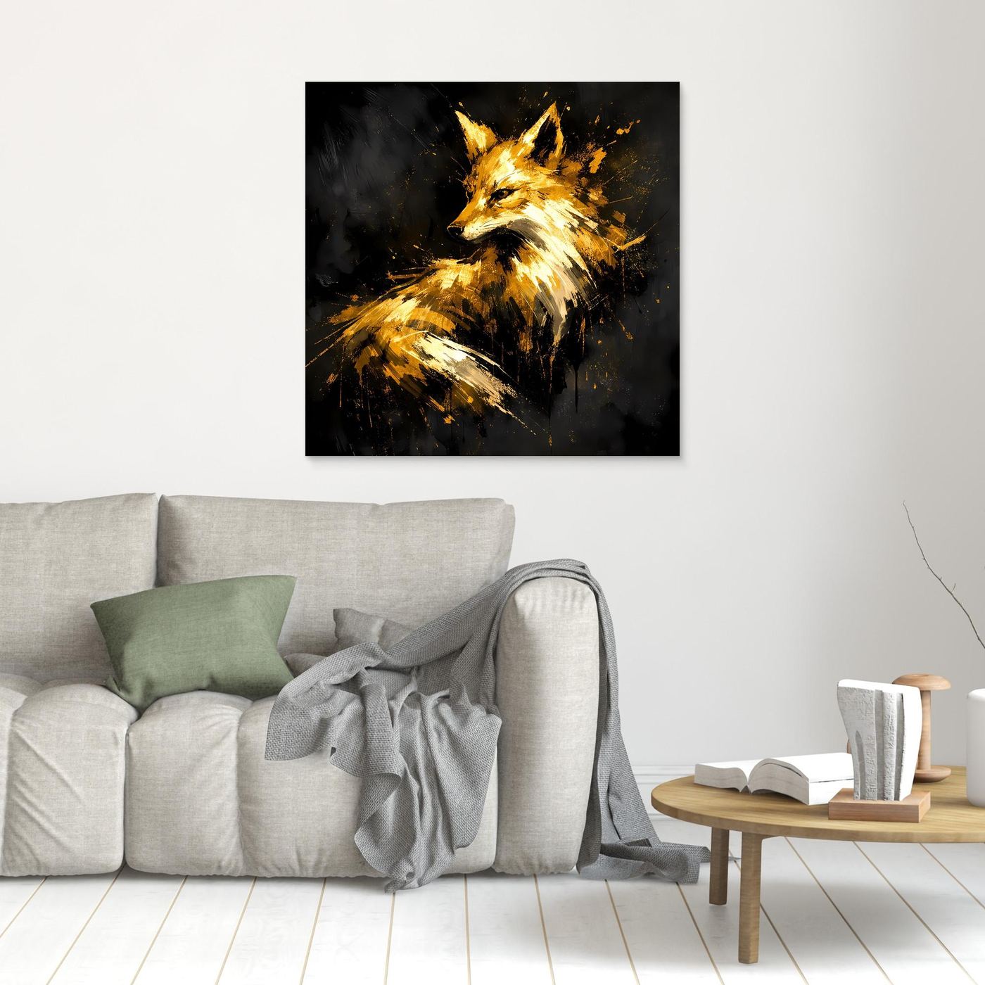Leinwand Majestätischer Fuchs in Gold und Schwarz | Modernes Abstraktes Wildtier Wandbild