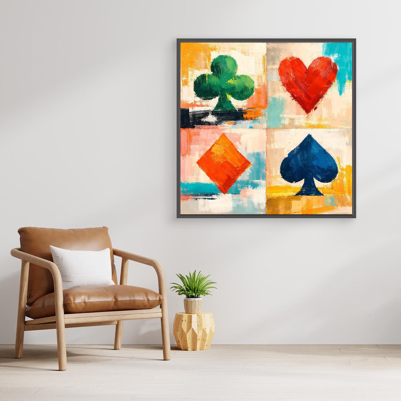 Leinwand-Wandbild mit Spielkarten-Symbolen, Herz und Pik sowie Karo und Kreuz