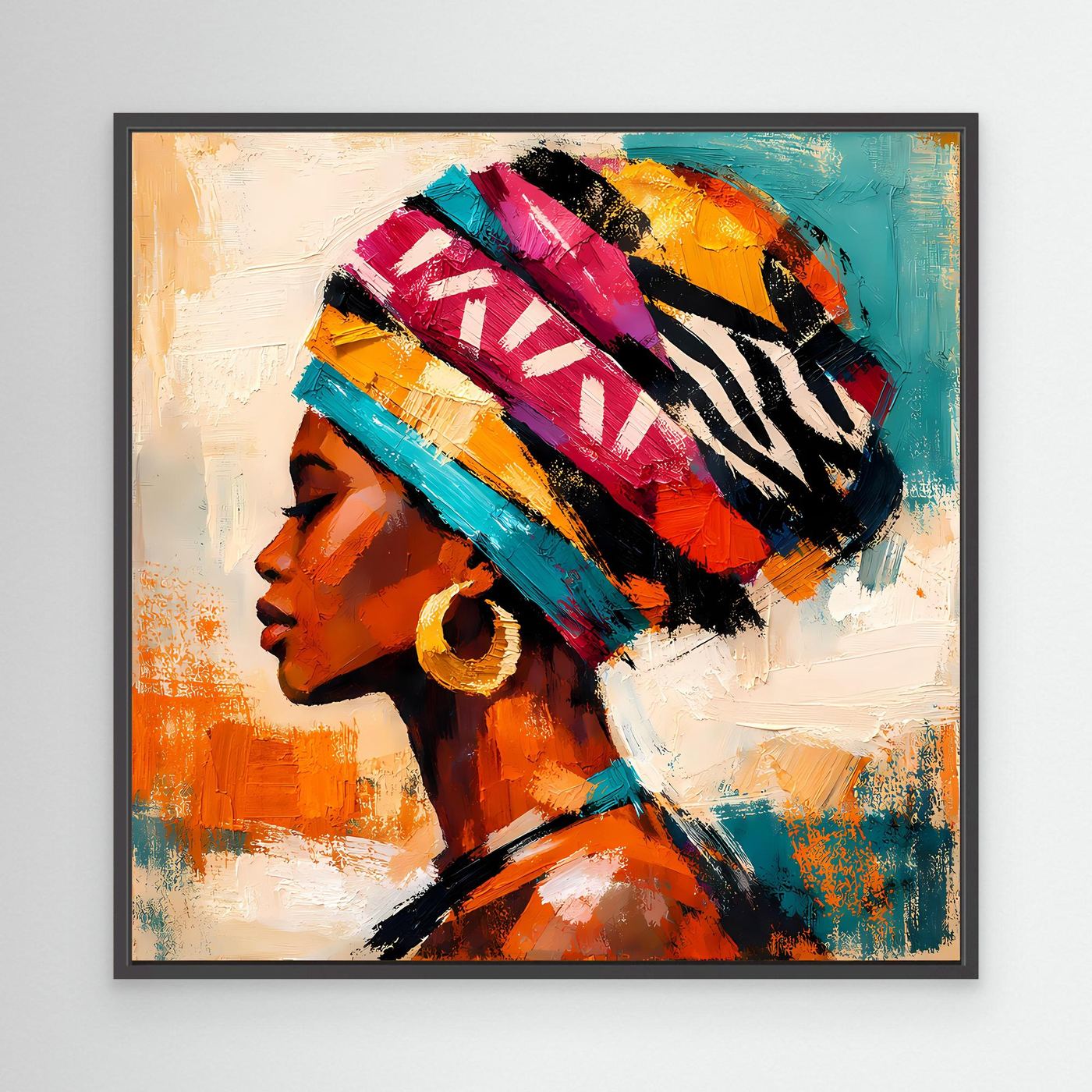 Leinwand Afrikanische Schönheit mit Kopftuch | Abstraktes Modern Art Porträt Wandbild