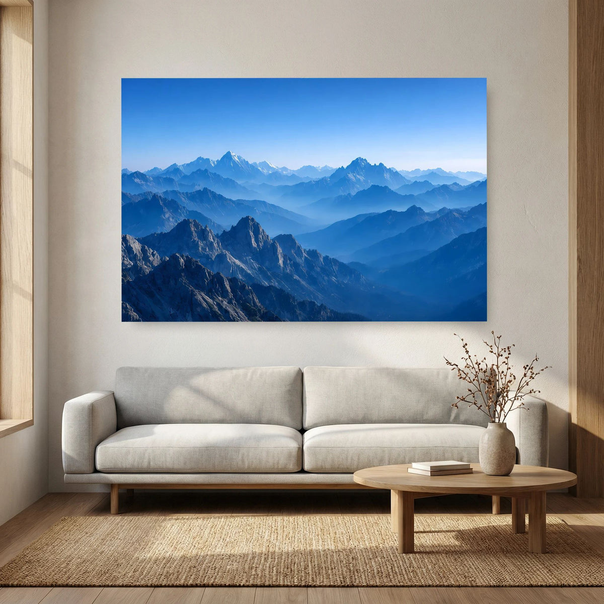Wandposter mit blauen Bergzügen und klarer Himmelfläche, Querformat