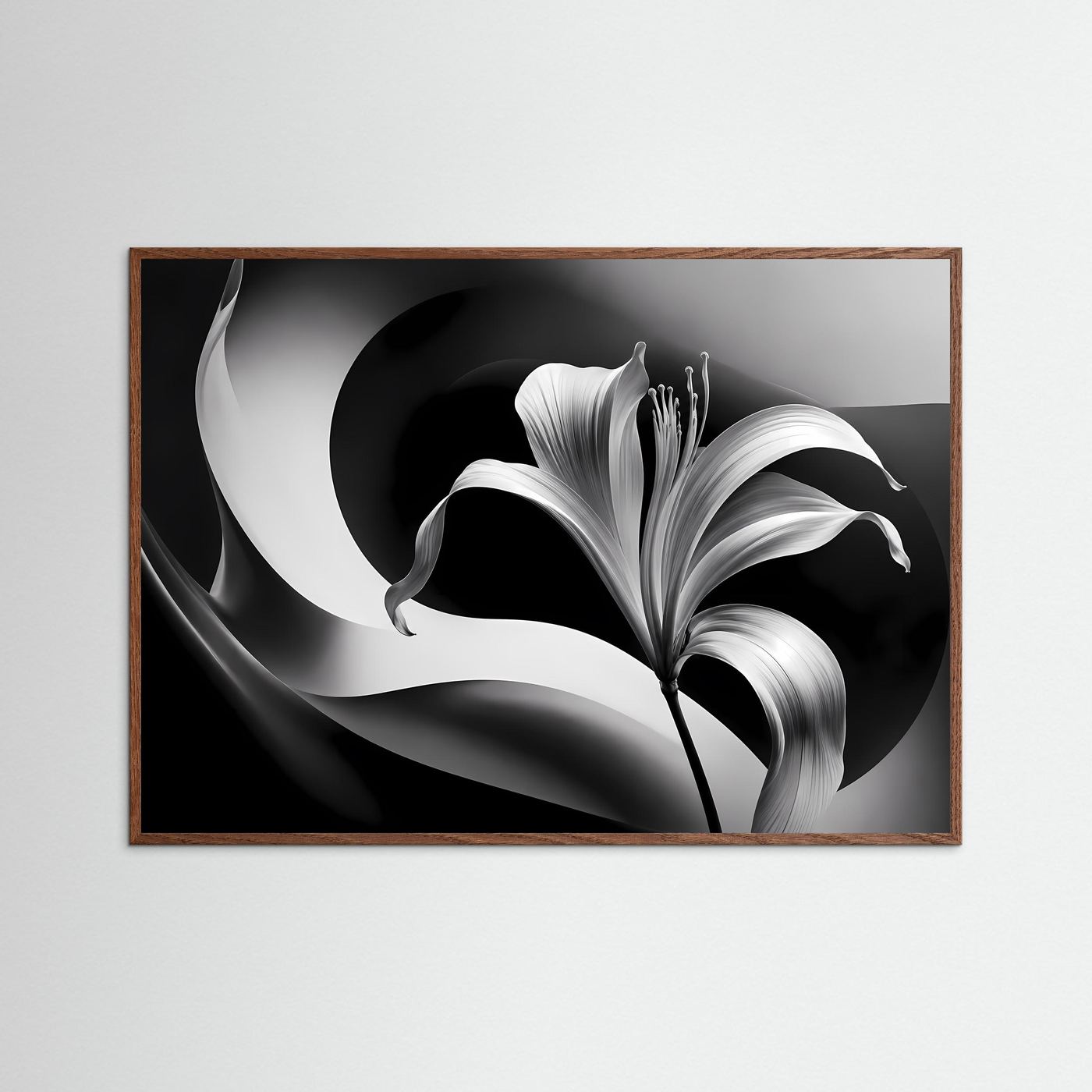 Schwarz-Weiß Lilie Wandbild | Abstrakte Blumen Kunst in Schwarz & Weiß