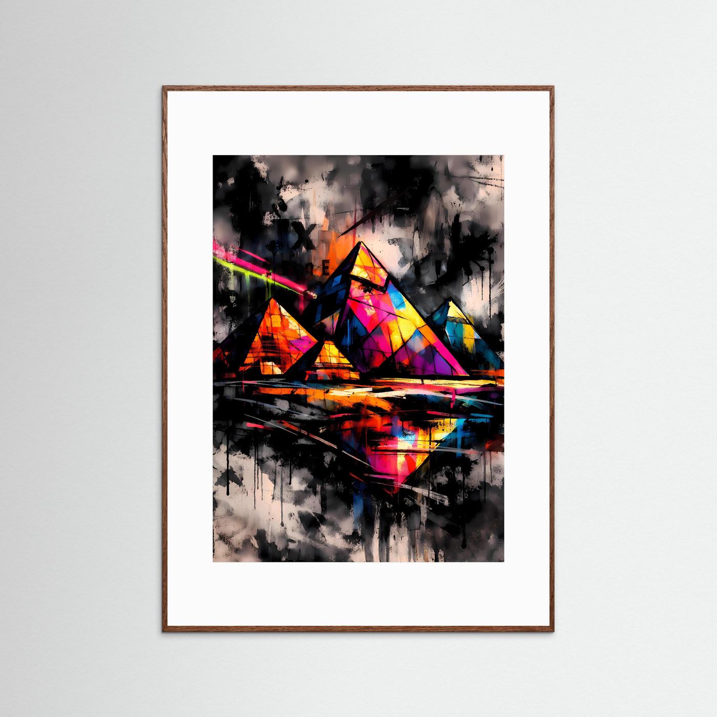 The Neon Pyramids | Luxuriöses Pyramiden Poster in Bunt & Schwarz | Abstraktes Ägypten Kunstposter Hochformat
