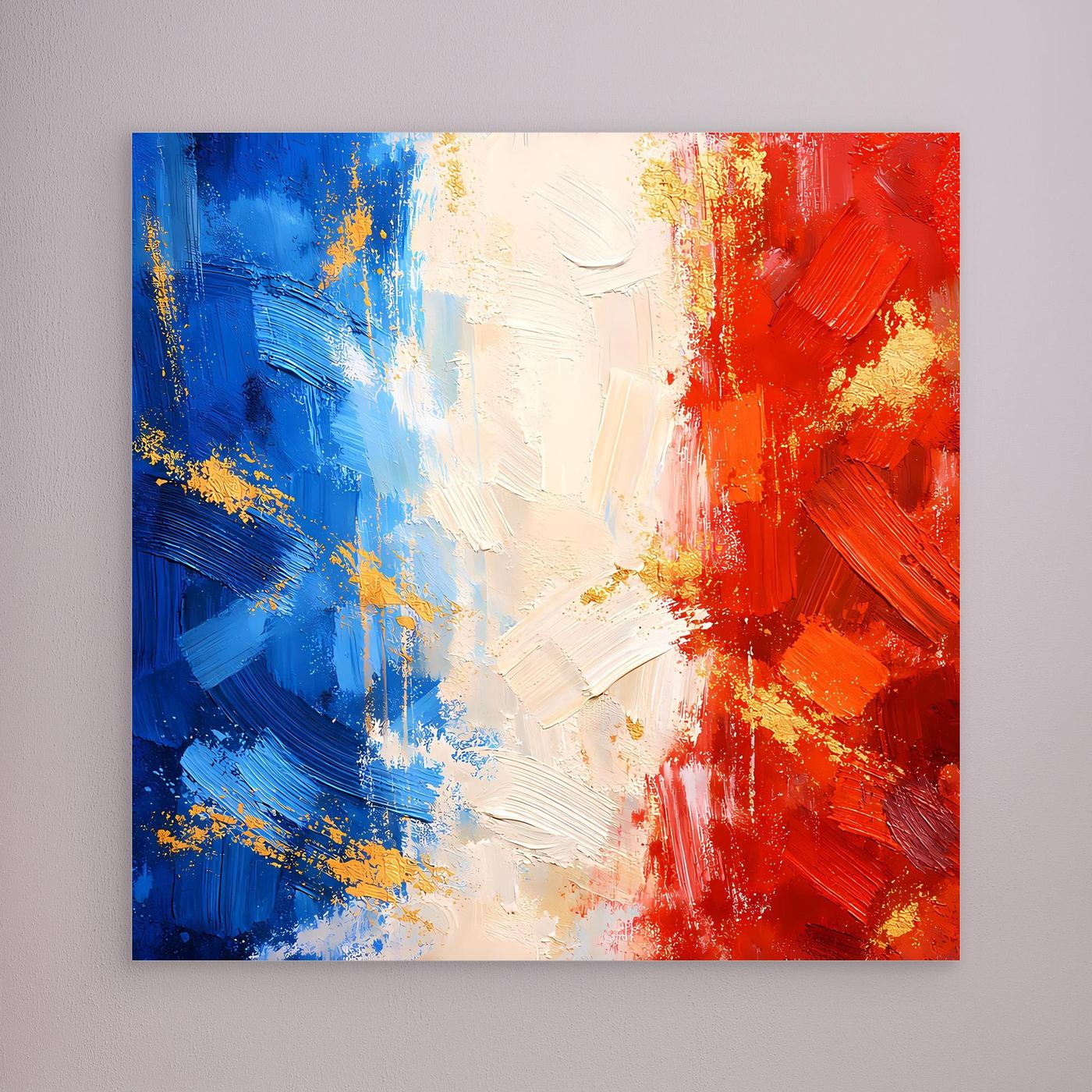 Leinwandbild mit abstrakter Frankreich-Flagge in Blau, Weiß und Rot, ohne sichtbaren Rahmen