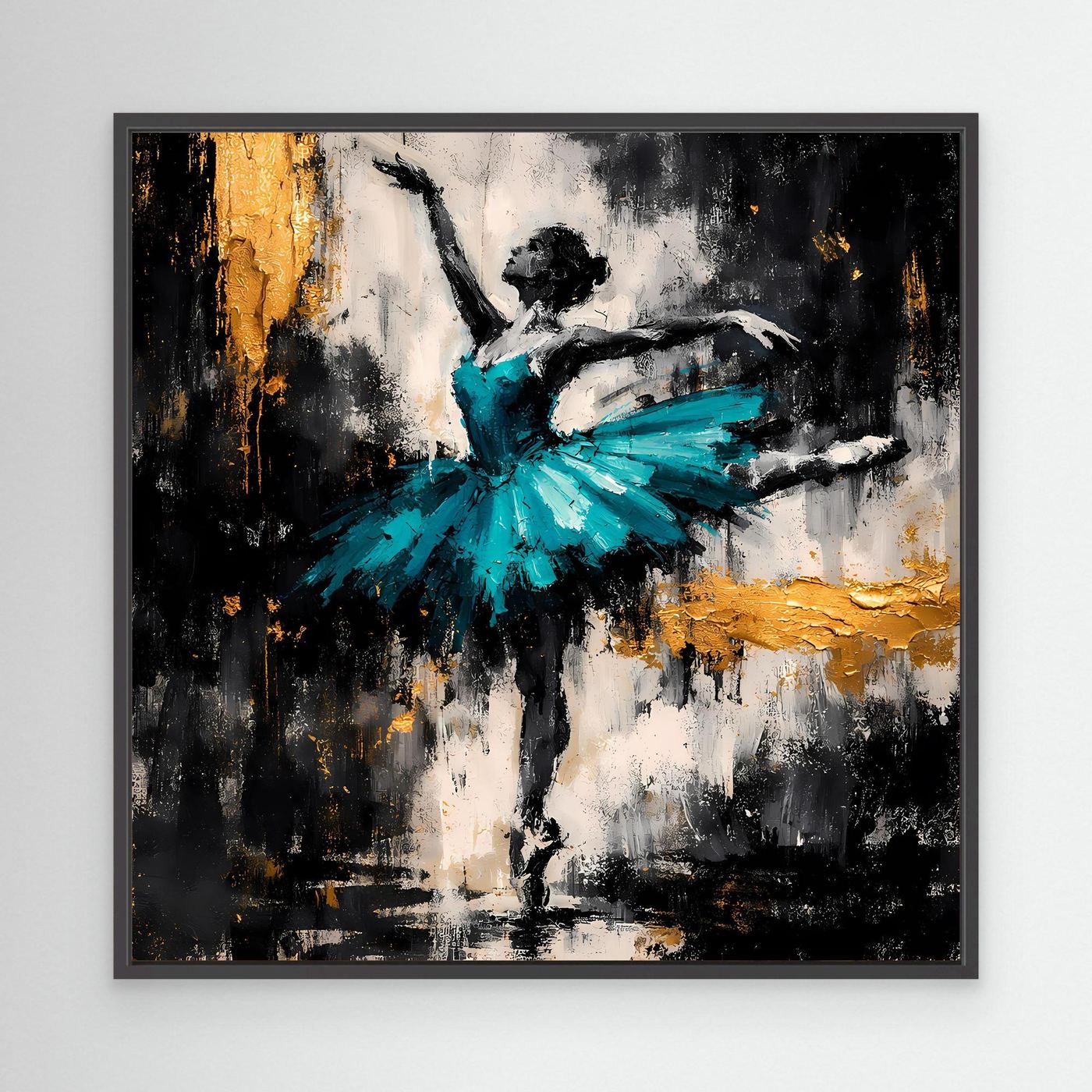 Leinwand Abstrakte Ballerina in Türkis und Gold | Modernes Ballett Wandbild mit Tanz-Motiv