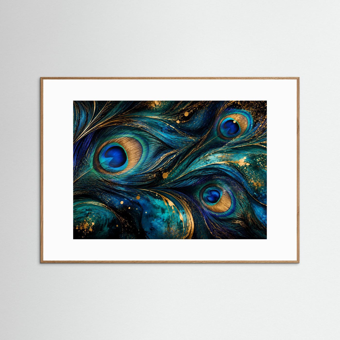 Pfauenfedern Poster | Luxuriöse Blau Gold Wandkunst | Elegantes Abstraktes Pfauenfeder Bild | Modernes Wandbild | Premium Wall Art