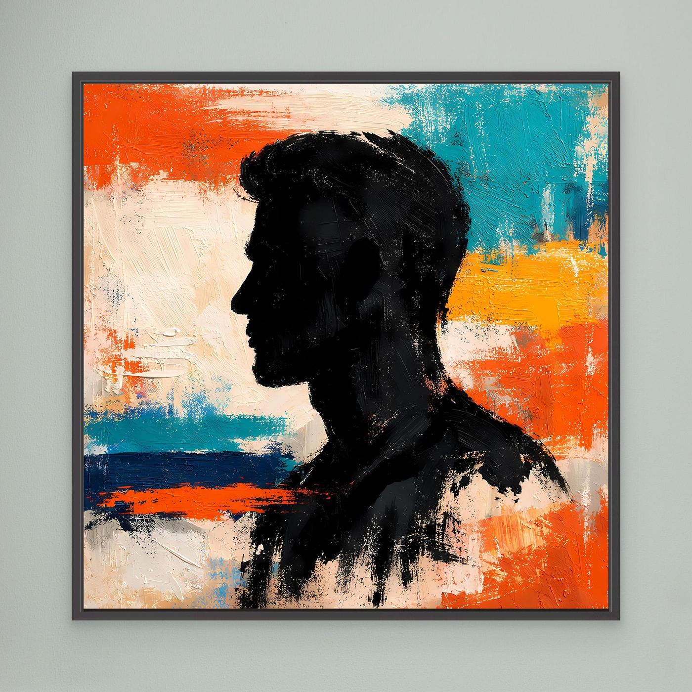 Abstract men silhouette canvas wall art with black frame