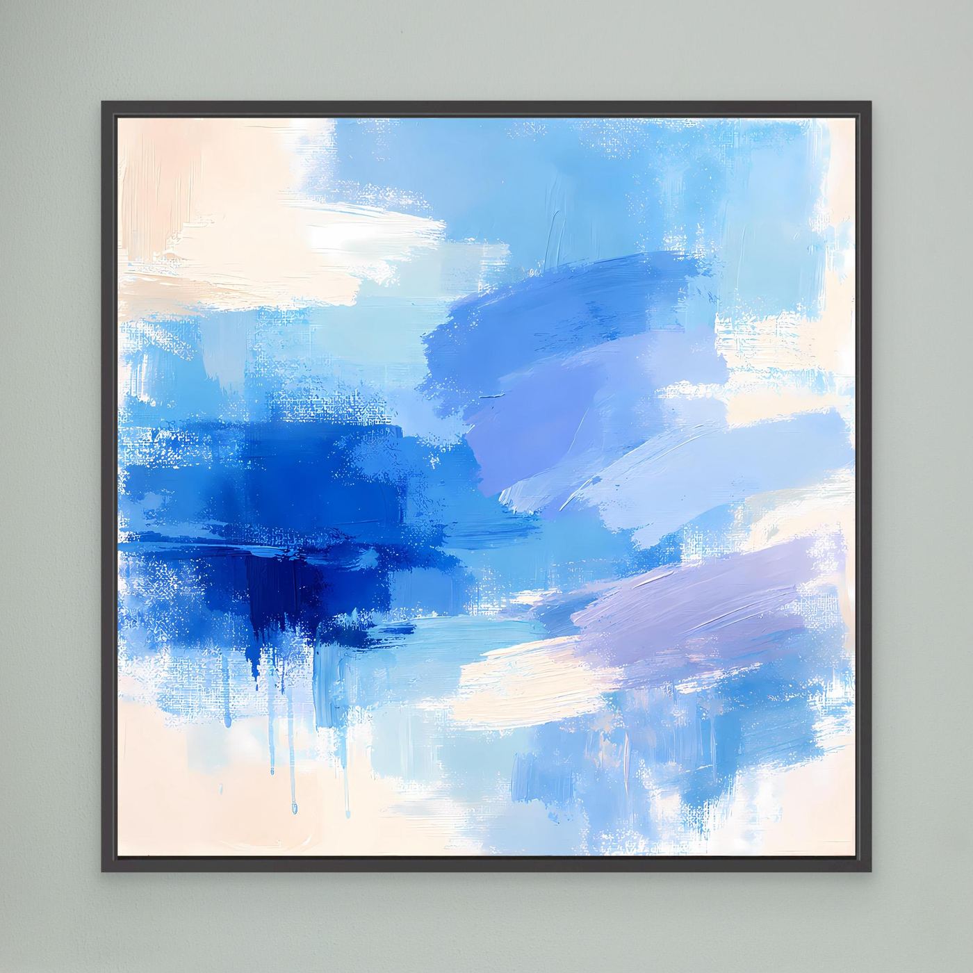 Leinwand Abstrakte Blaue Pinselstriche | Modernes Minimalistisches Wandbild Meer