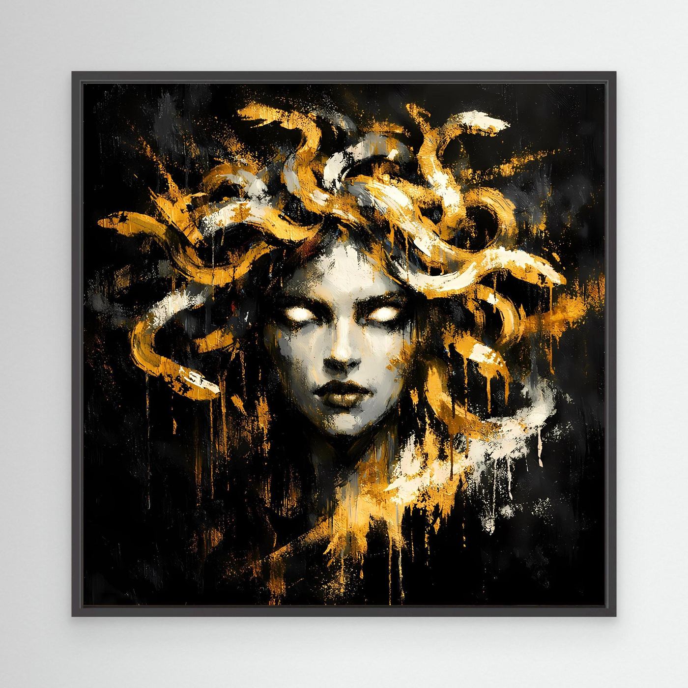 Leinwand Goldene Medusa Gorgone | Abstraktes Mythologie Wandbild Modern
