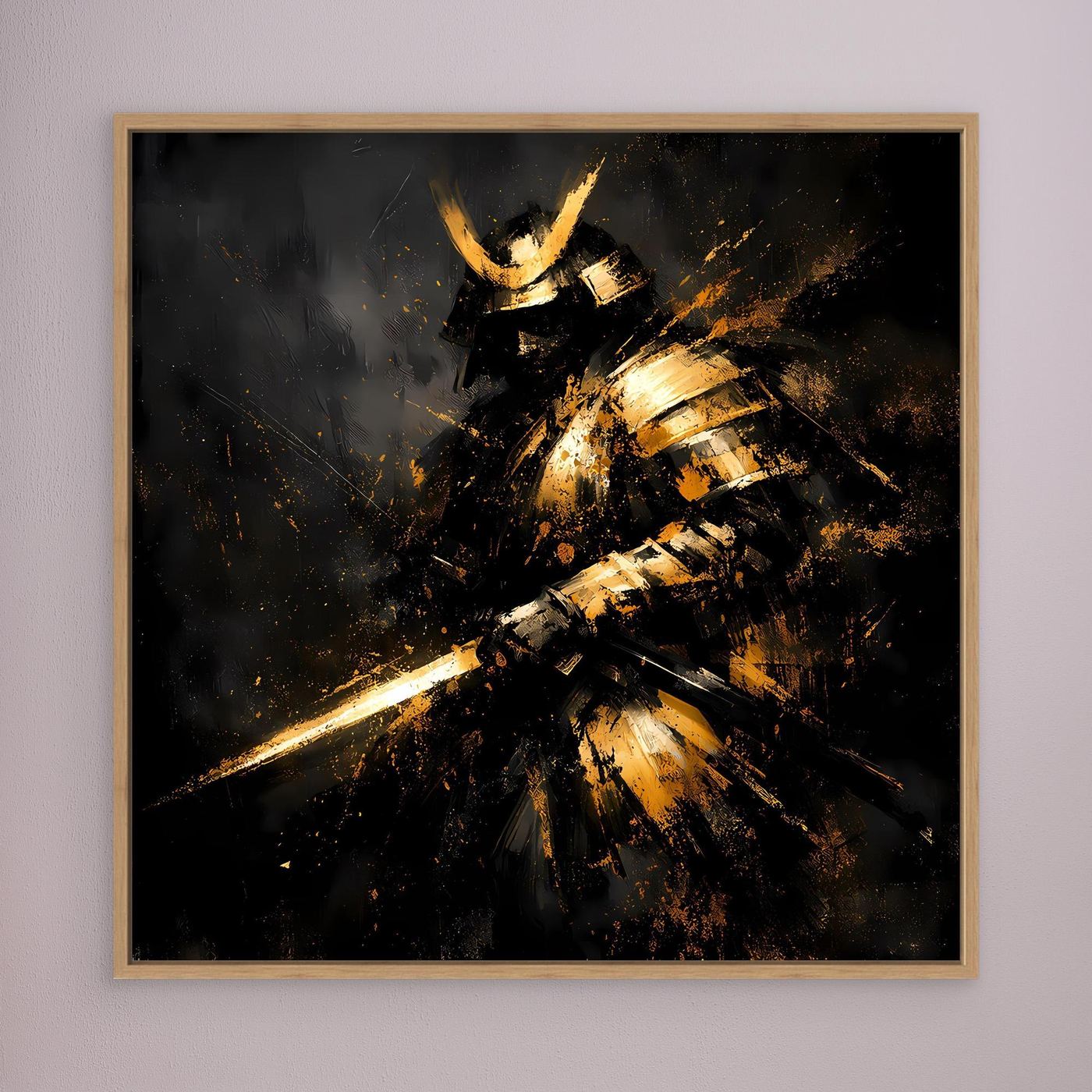 Leinwand Abstrakter Goldener Samurai | Modernes Japanisches Krieger Wandbild