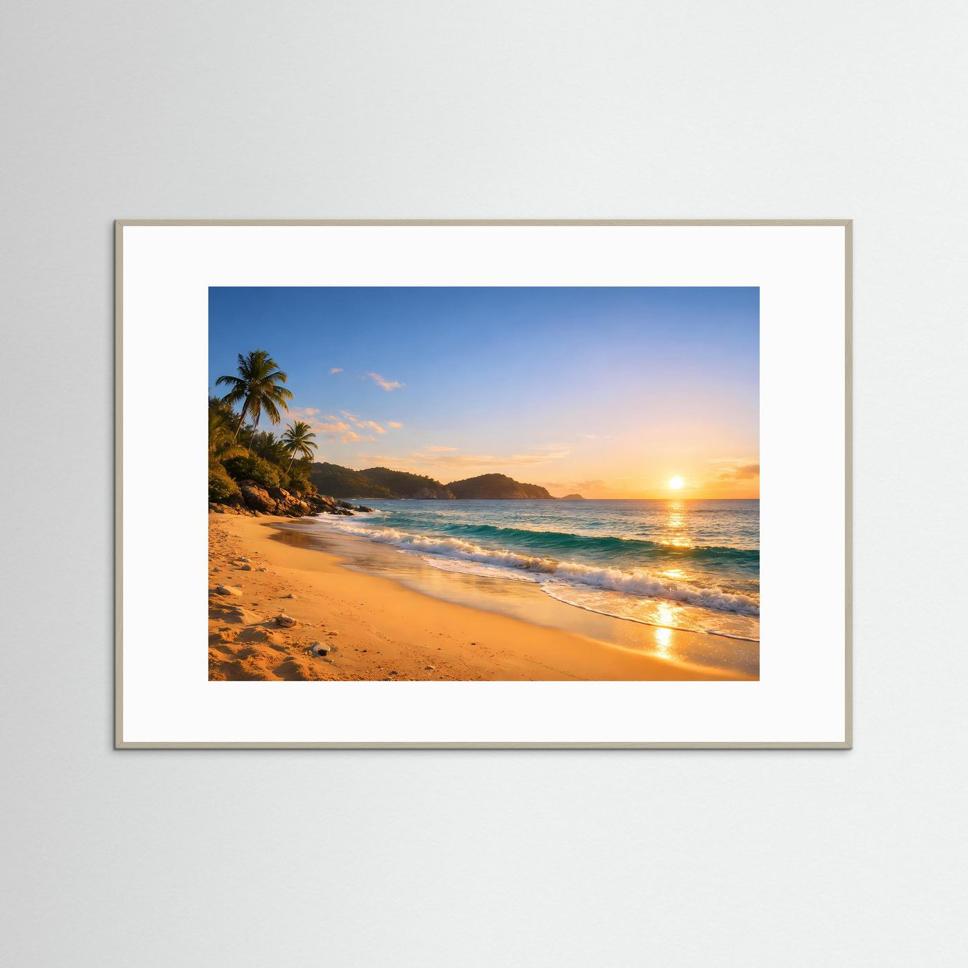 Tropischer Sonnenuntergang am Strand | Palmen & Ozean Poster Querformat