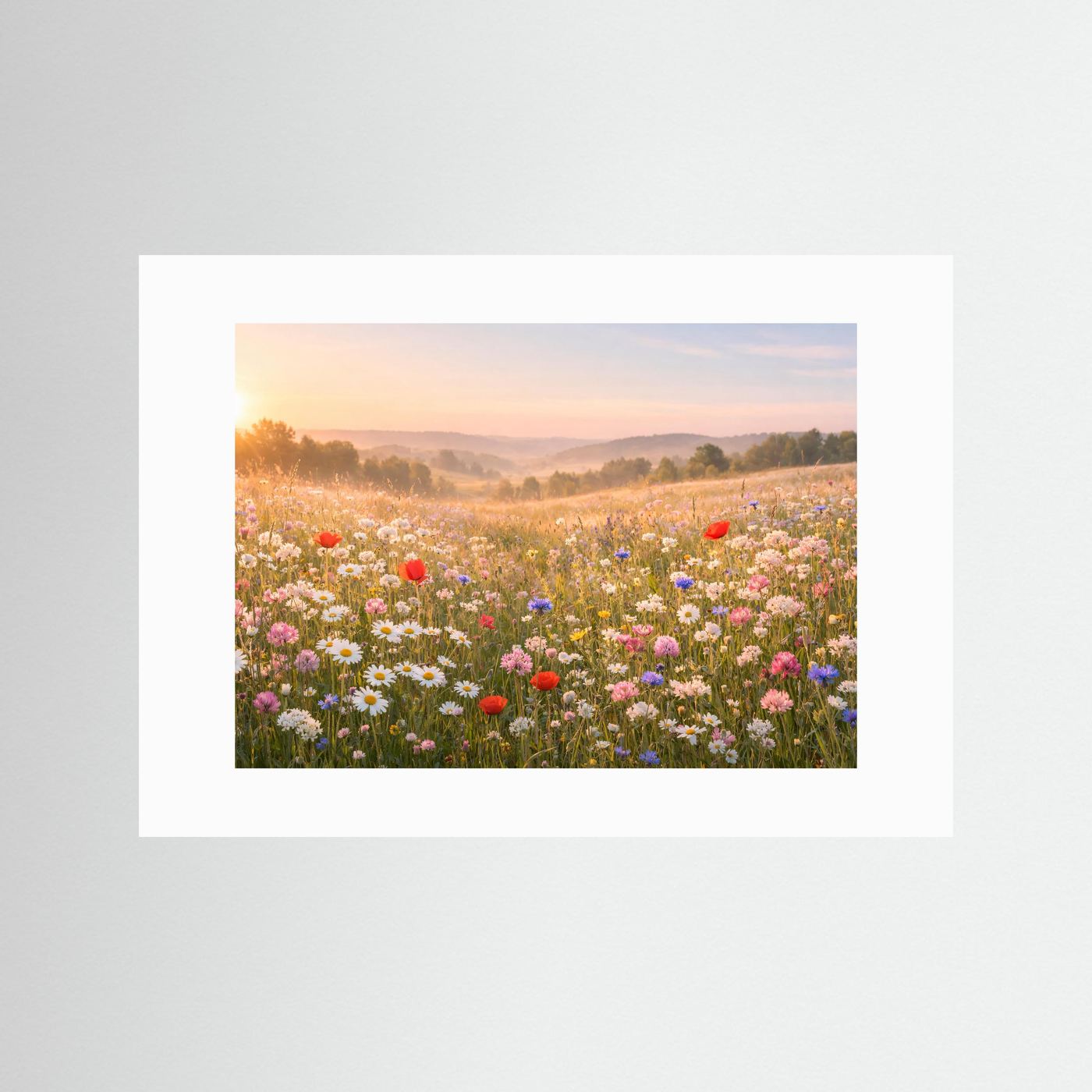 Blumenwiese im Morgenlicht | Sommer Naturposter Querformat