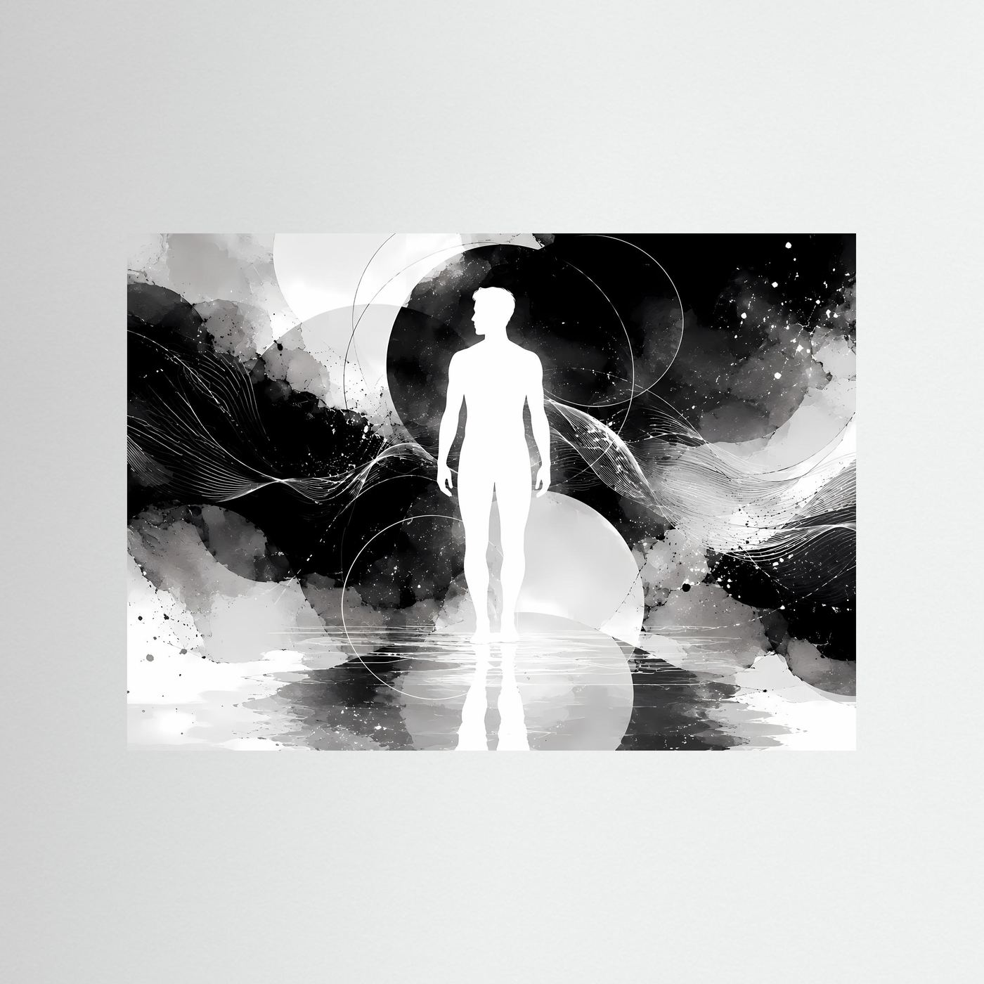 Abstrakte Mensch Silhouette Schwarz Weiß Poster | Minimalistische Line Art | Moderne Wandkunst | Spirituelles Design | Zeitgenössische Leinwand
