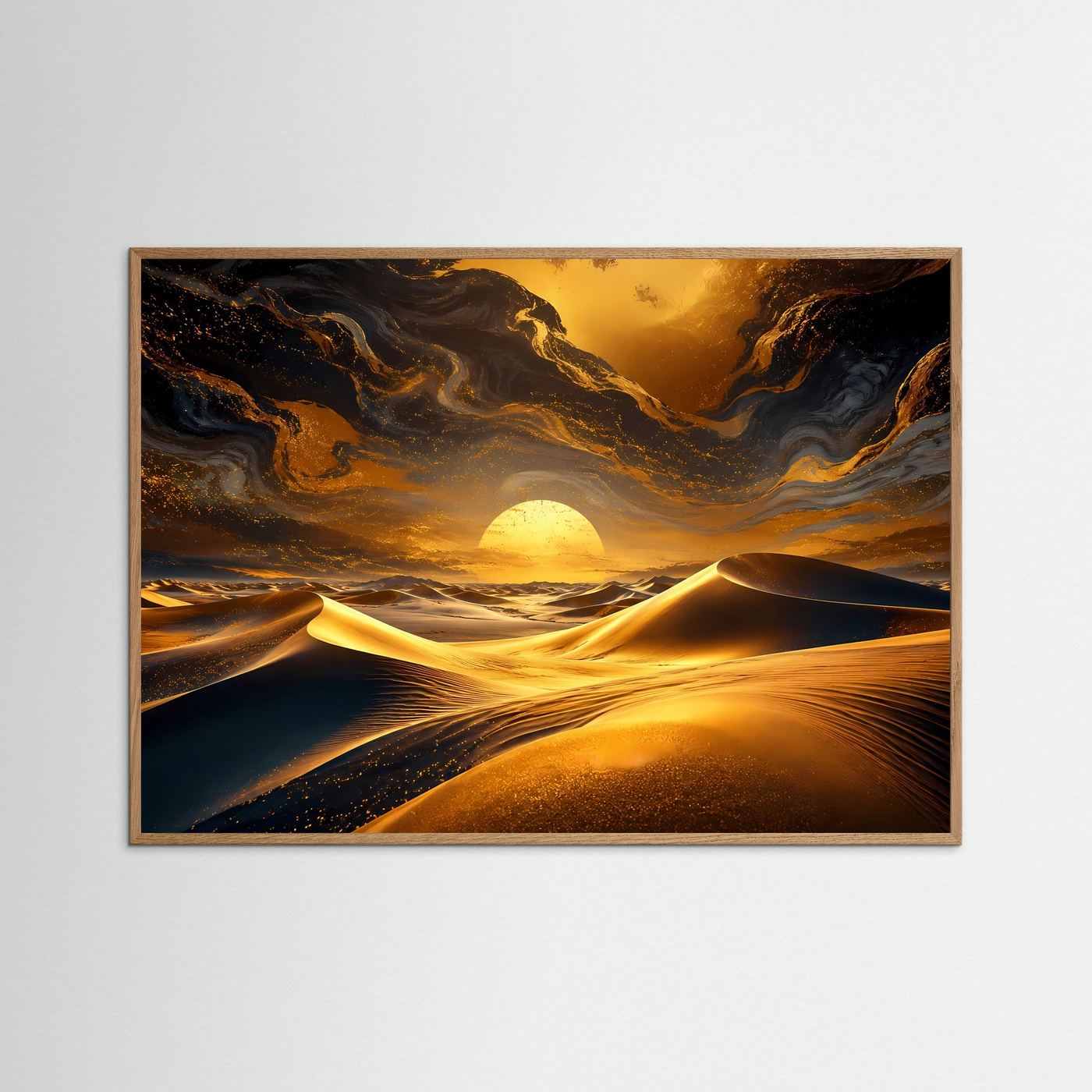 Wüsten Sonnenuntergang Poster | Goldene Dünen Wandbild | Abstrakte Wüstenlandschaft | Moderne Luxus Wandkunst