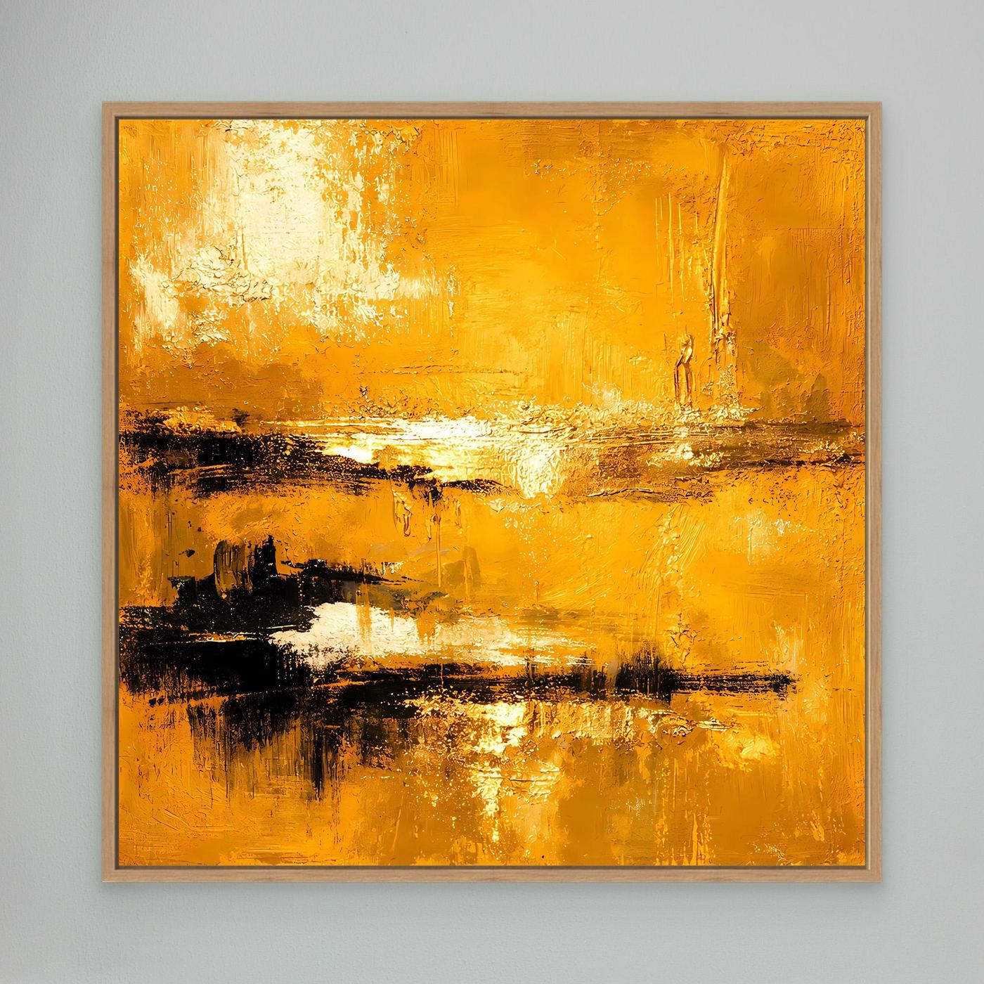 Leinwand Abstrakte Goldlandschaft am See | Modernes Elegantes Horizont Wandbild