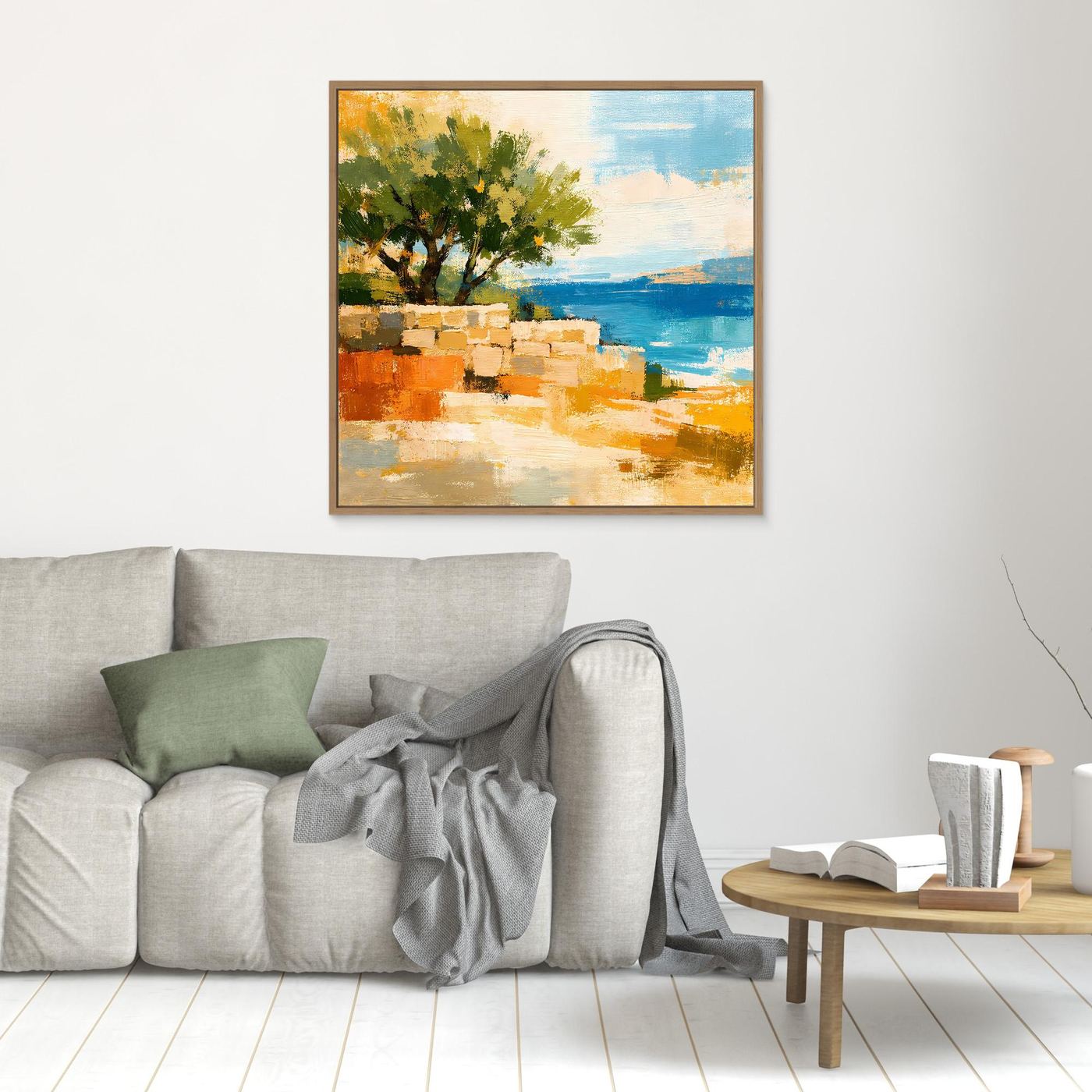 Leinwand Olivenbaum an der Mittelmeerküste | Abstraktes Natur Strand Wandbild