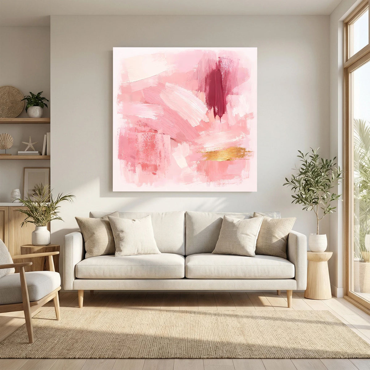 Leinwand Abstraktes Gemälde in Rosa und Gold | Modernes Elegantes Wandbild Pastell