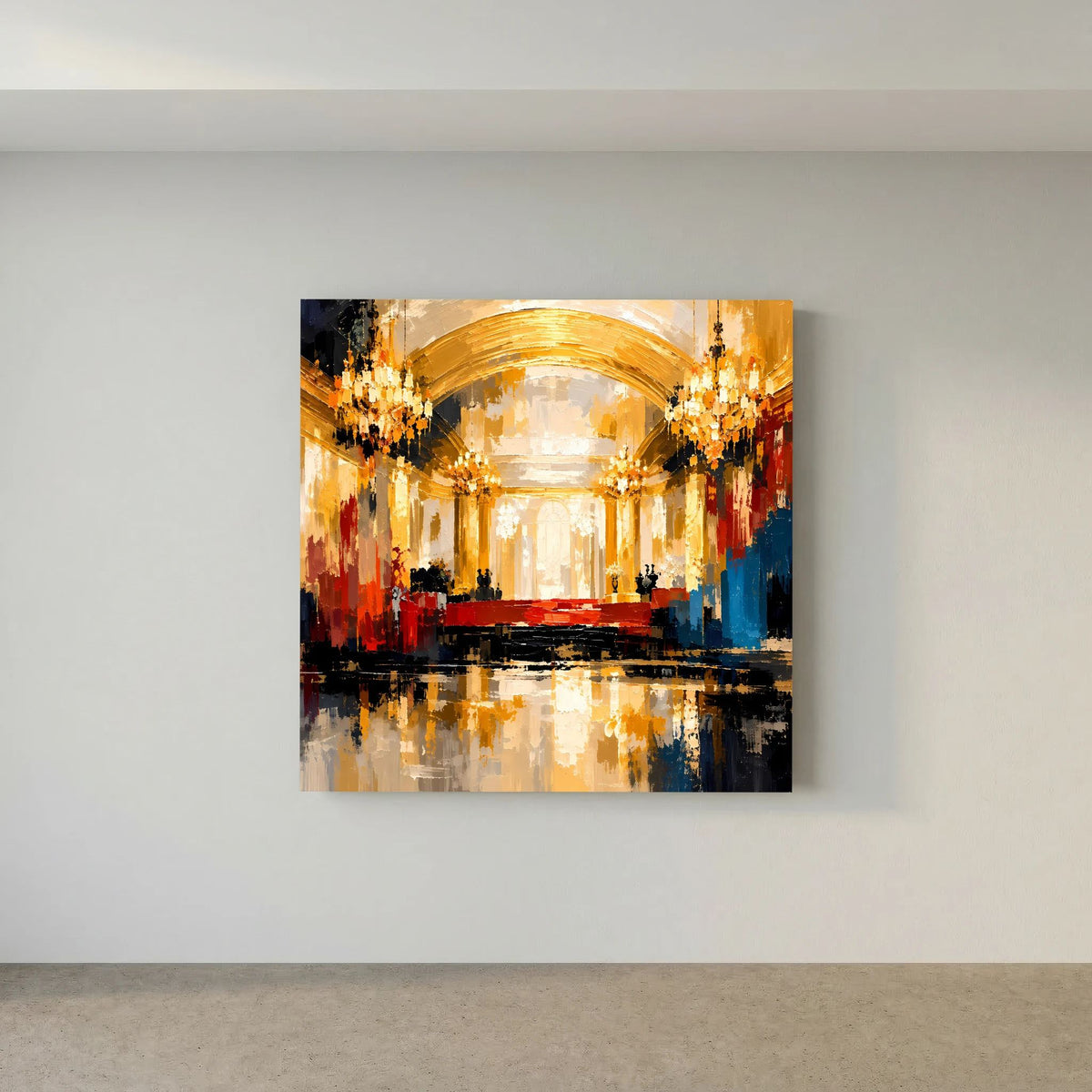 Leinwand Abstraktes Palast Saal Gemälde | Modernes Elegantes Wandbild Ballsaal Gold Rot