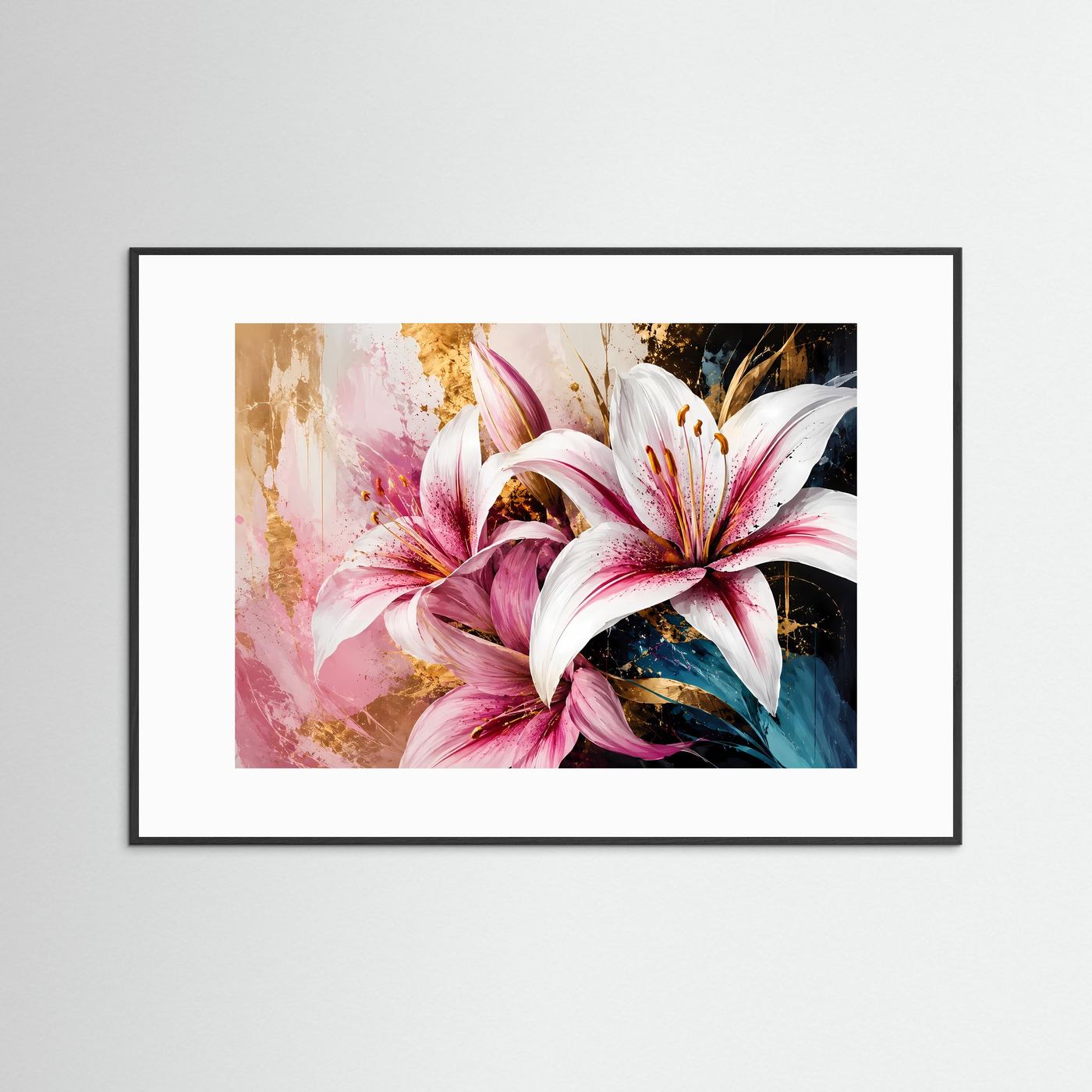 Prächtige Lilien im edlen Farbspiel | Modernes Blumen- & Kunst-Poster Querformat