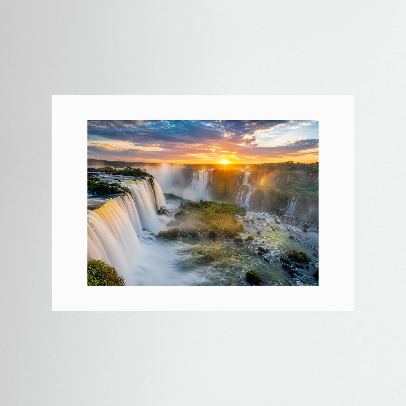 Majestätische Iguazu-Wasserfälle bei Sonnenuntergang | Dschungel & Natur Panorama Poster Querformat
