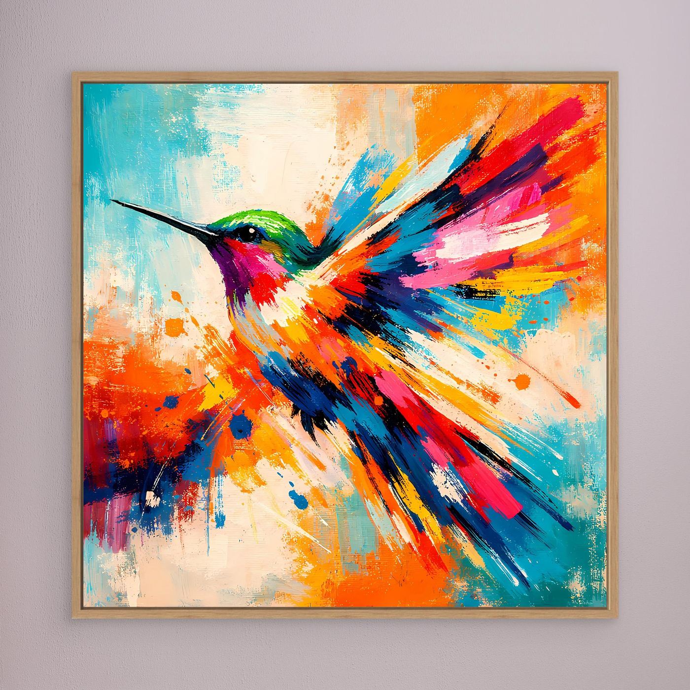 Premium Leinwand Kolibri Farbexplosion | Abstraktes Wandbild Modernes Vogel Poster